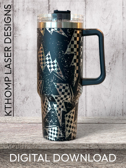 Checkered Flag Bolt Tumbler Wrap SVG | 40oz Laser Engraving File | Rotary Ready Digital Design | Career Gift SVG