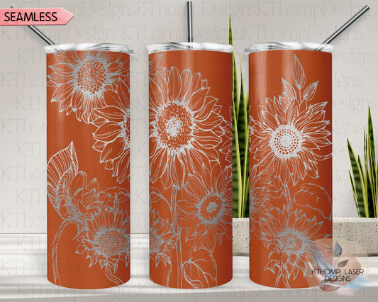 Sunflowers Tumbler Wrap SVG | 20oz Skinny Laser Engraving File | Rotary Engrave Digital Design | Floral SVG Design