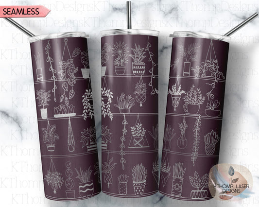 Potted Plant Shelves Tumbler Wrap SVG | 20oz Skinny Laser Engraving File | Rotary Engrave Digital Design | Floral SVG Design