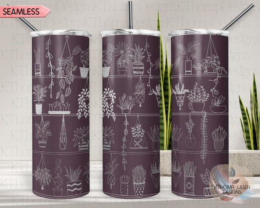 Potted Plant Shelves Tumbler Wrap SVG | 20oz Skinny Laser Engraving File | Rotary Engrave Digital Design | Floral SVG Design