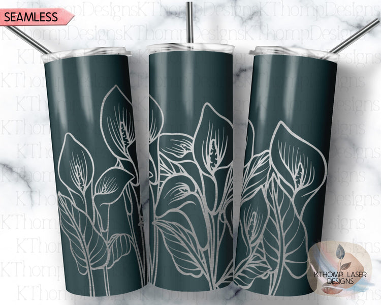 Calla Lilies Tumbler Wrap SVG | 20oz Skinny Laser Engraving File | Rotary Engrave Digital Design | Floral SVG Design