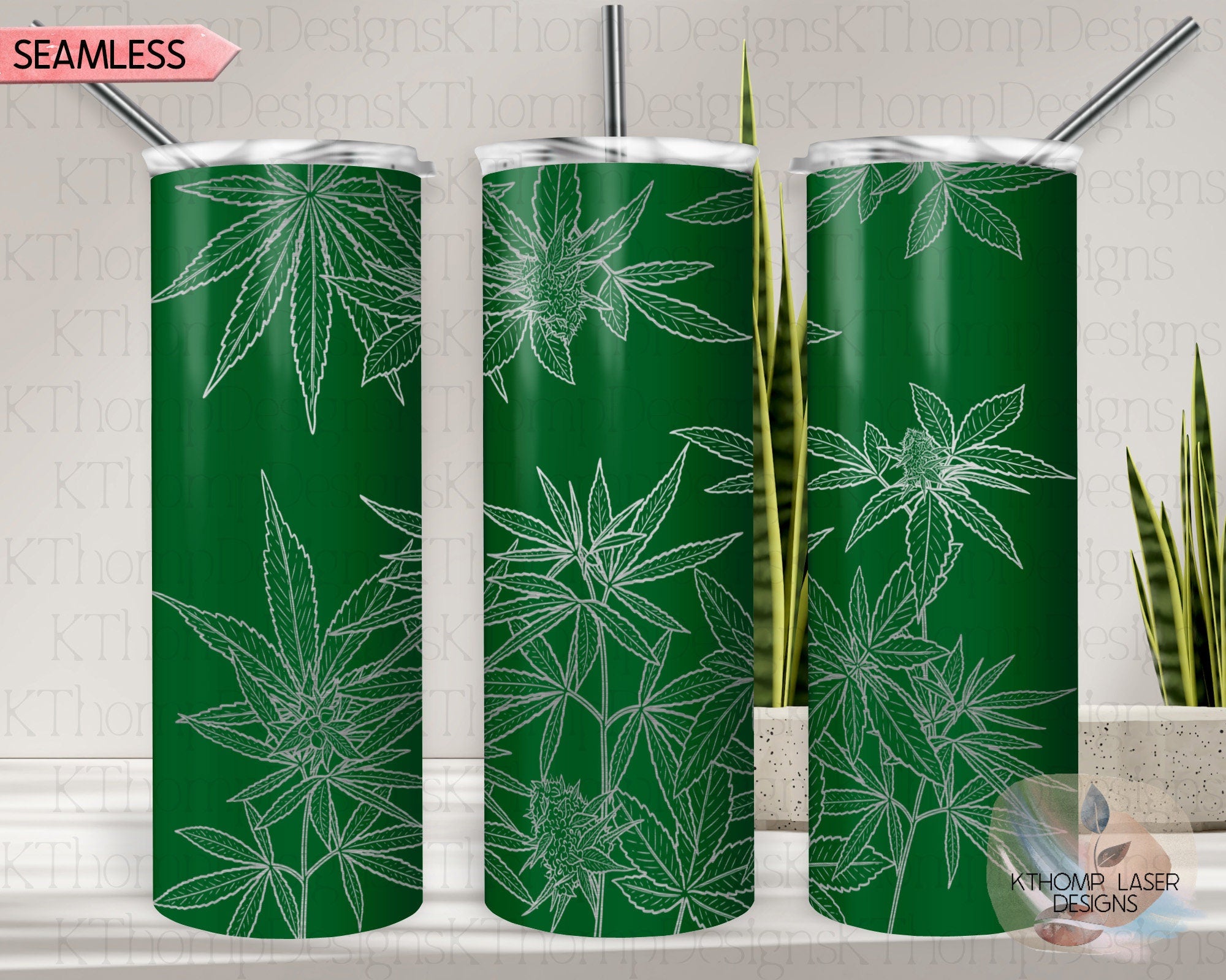 Cannabis Tumbler Wrap SVG | 20oz Skinny Laser Engraving File | Rotary Engrave Digital Design | Floral SVG Design