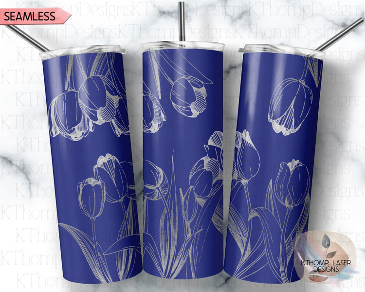 Tulips Tumbler Wrap SVG | 20oz Skinny Laser Engraving File | Rotary Engrave Digital Design | Floral SVG Design