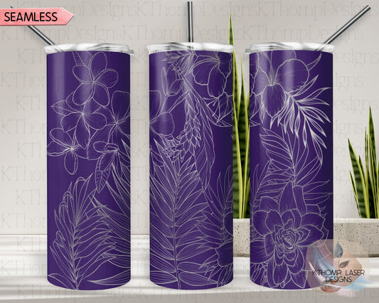 Tropical Plants Tumbler Wrap SVG | 20oz Skinny Laser Engraving File | Rotary Engrave Digital Design | Floral SVG Design