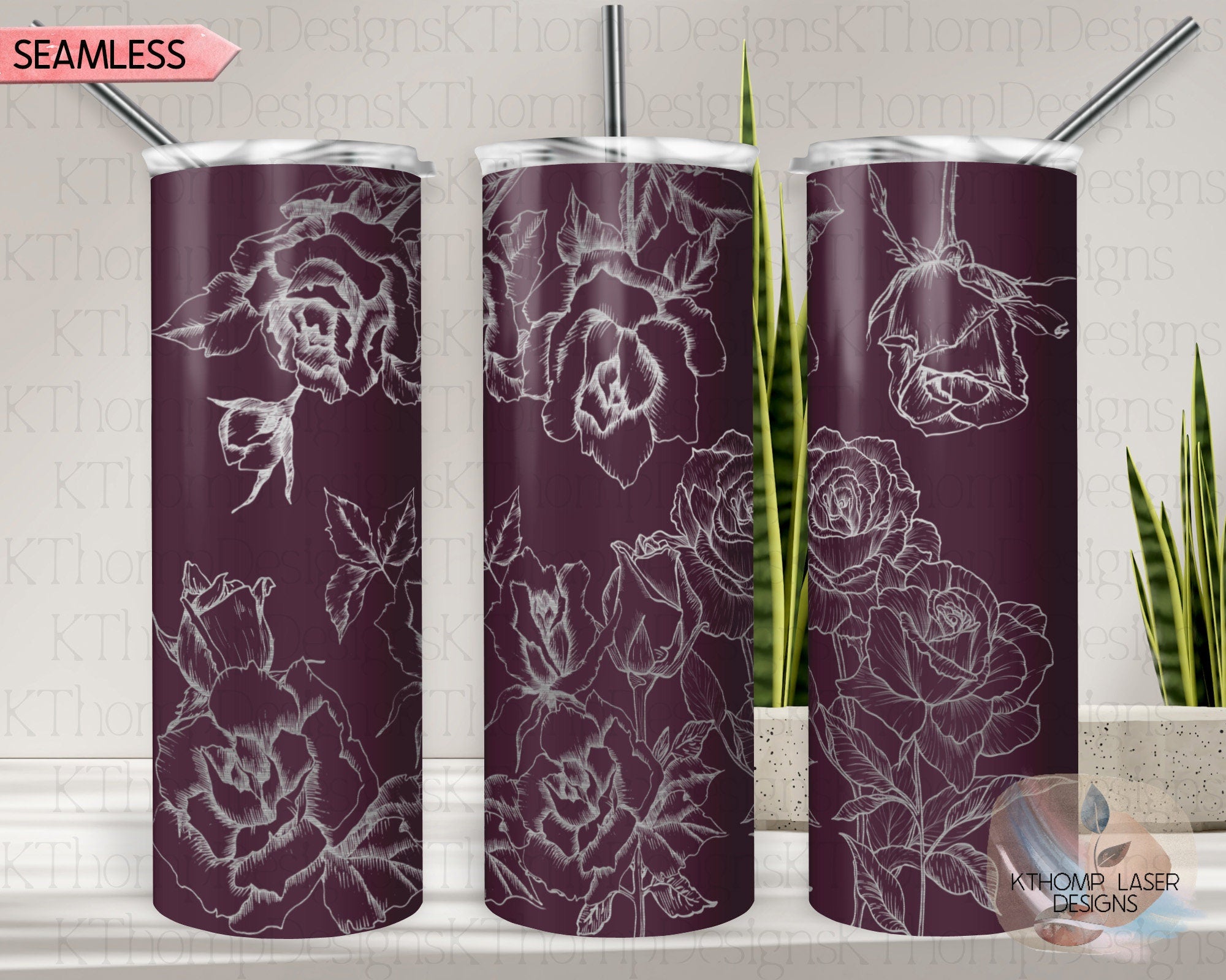 Roses 1 Tumbler Wrap SVG | 20oz Skinny Laser Engraving File | Rotary Engrave Digital Design | Floral SVG Design