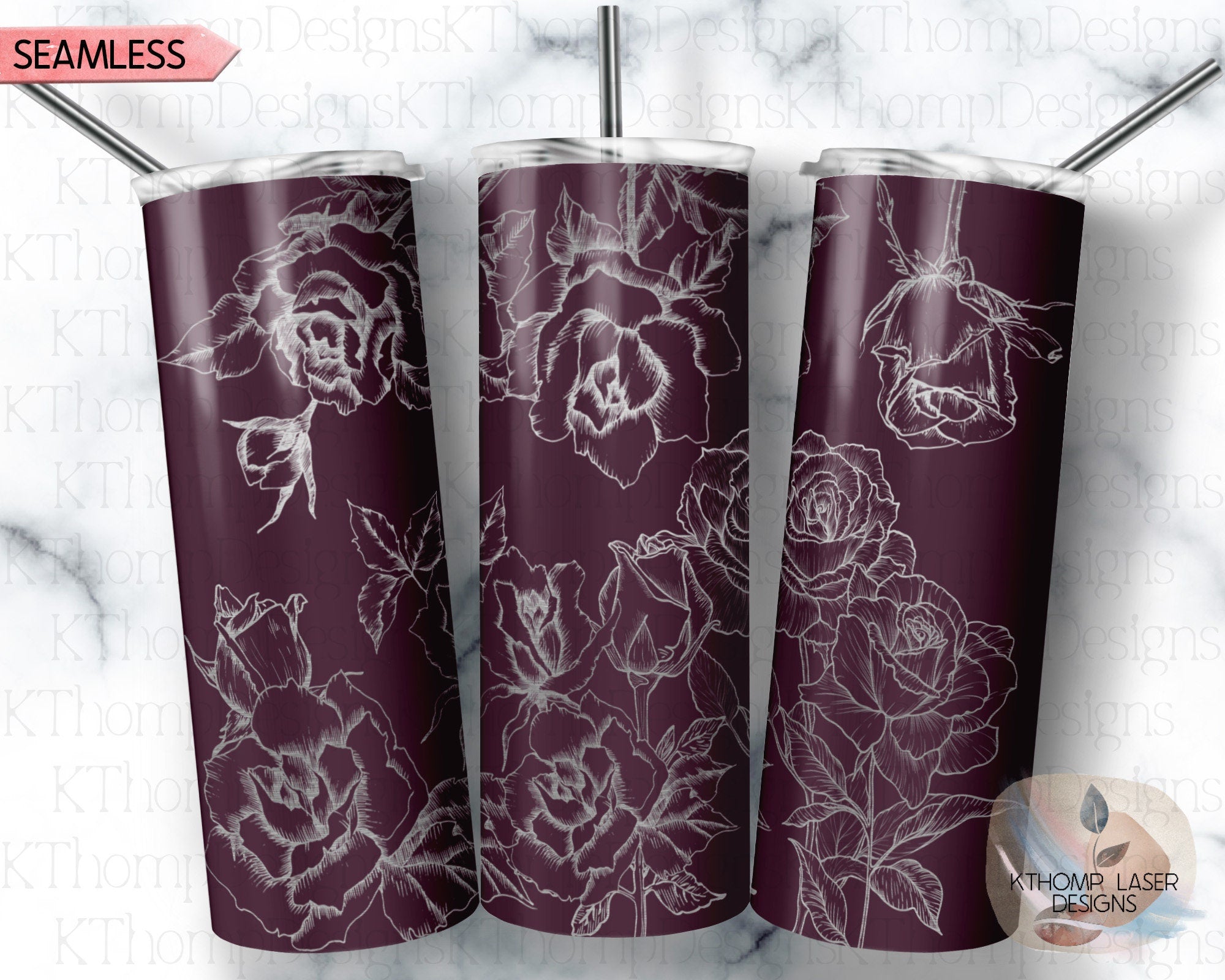 Roses 1 Tumbler Wrap SVG | 20oz Skinny Laser Engraving File | Rotary Engrave Digital Design | Floral SVG Design