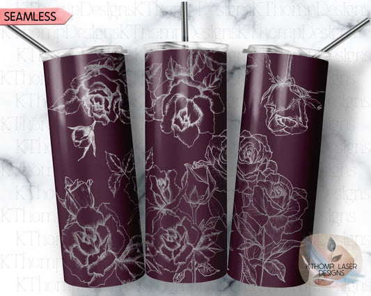 Roses 1 Tumbler Wrap SVG | 20oz Skinny Laser Engraving File | Rotary Engrave Digital Design | Floral SVG Design