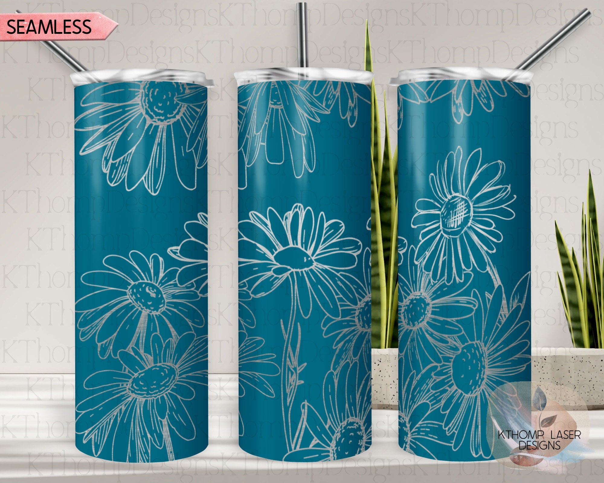 Daisies Tumbler Wrap SVG | 20oz Skinny Laser Engraving File | Rotary Engrave Digital Design | Floral SVG Design