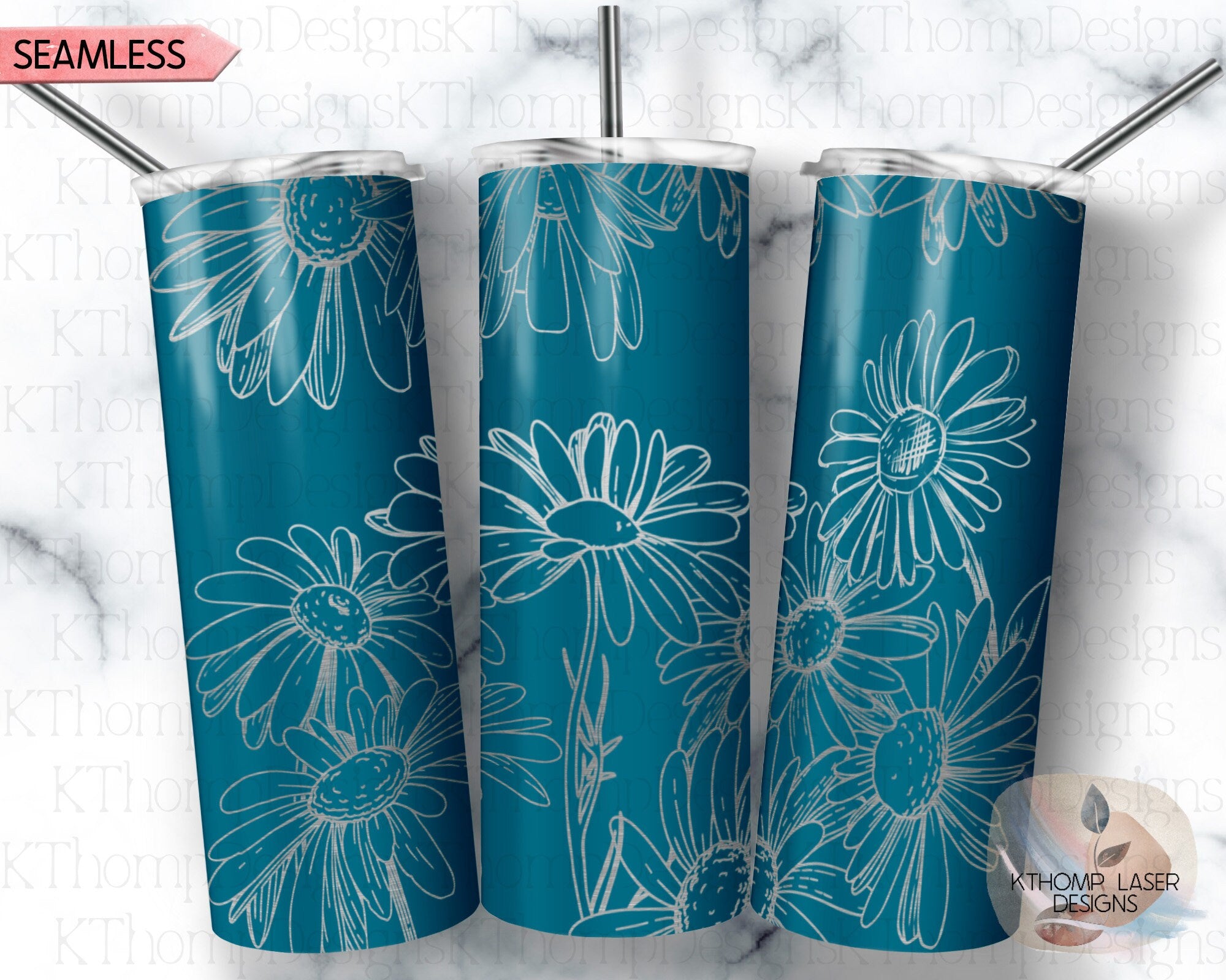 Daisies Tumbler Wrap SVG | 20oz Skinny Laser Engraving File | Rotary Engrave Digital Design | Floral SVG Design