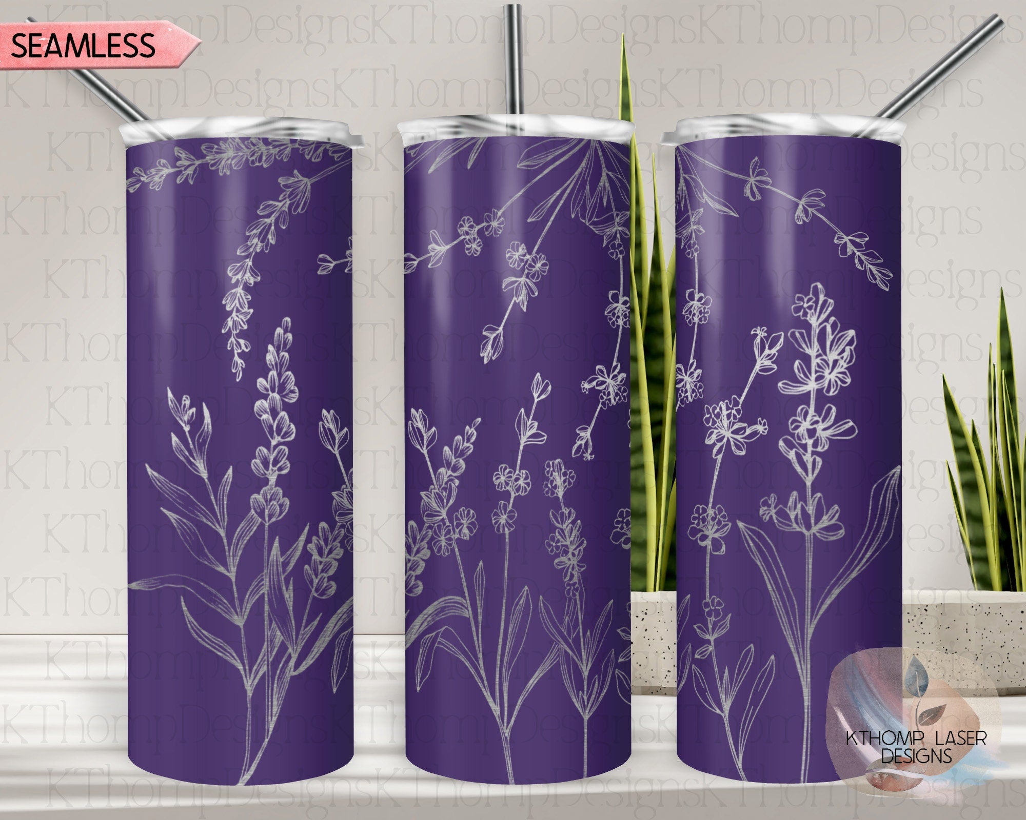 Lavender Tumbler Wrap SVG | 20oz Skinny Laser Engraving File | Rotary Engrave Digital Design | Floral SVG Design