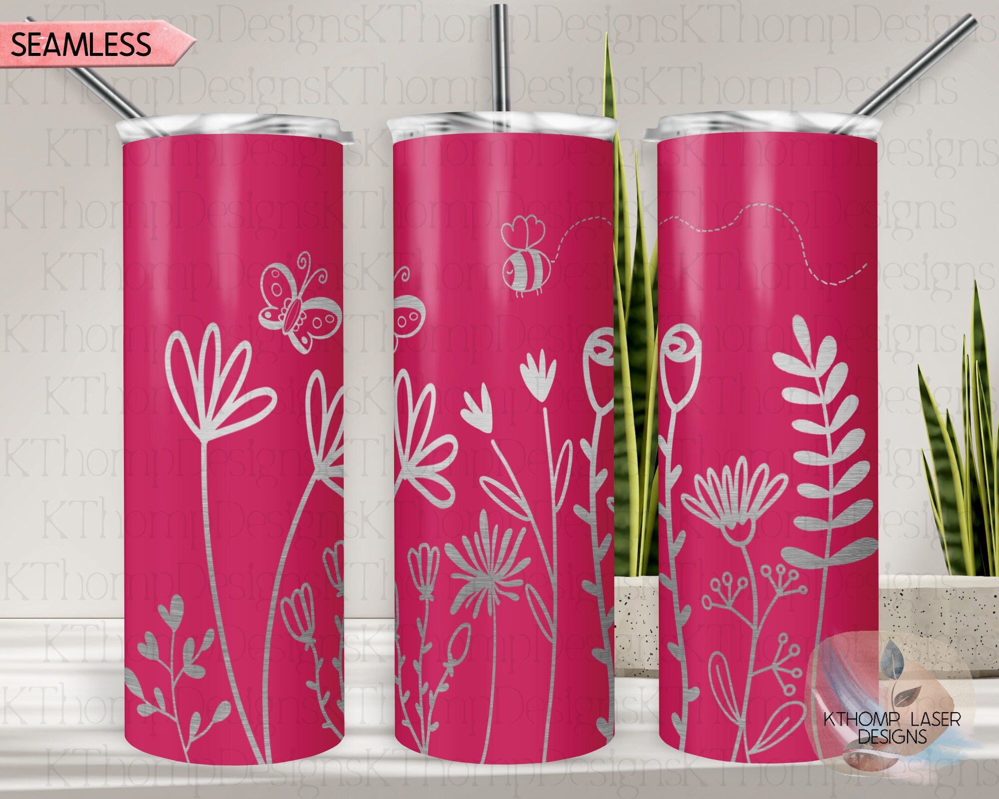 Floral Garden Tumbler Wrap SVG | 20oz Skinny Laser Engraving File | Rotary Engrave Digital Design | Floral SVG Design