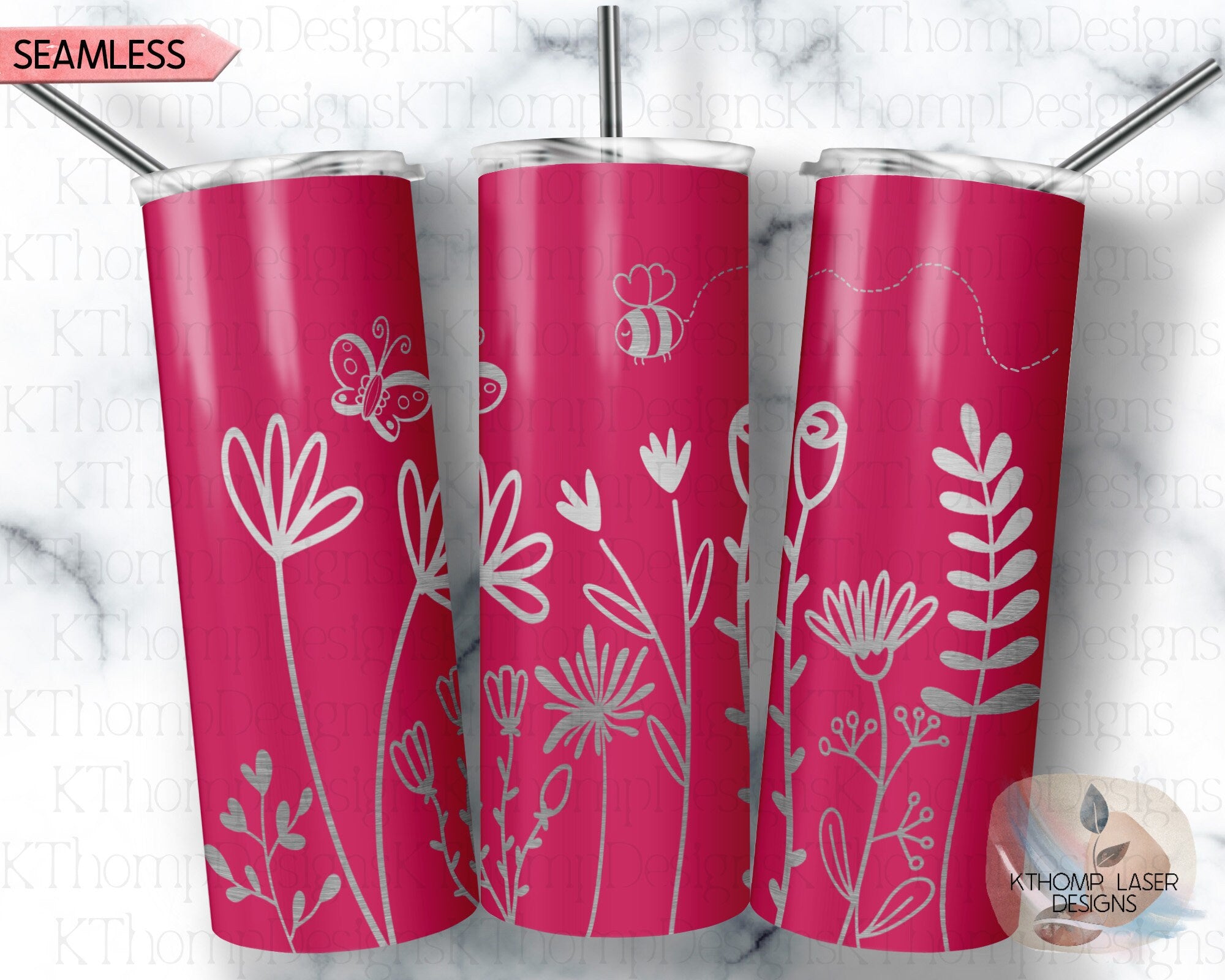 Floral Garden Tumbler Wrap SVG | 20oz Skinny Laser Engraving File | Rotary Engrave Digital Design | Floral SVG Design