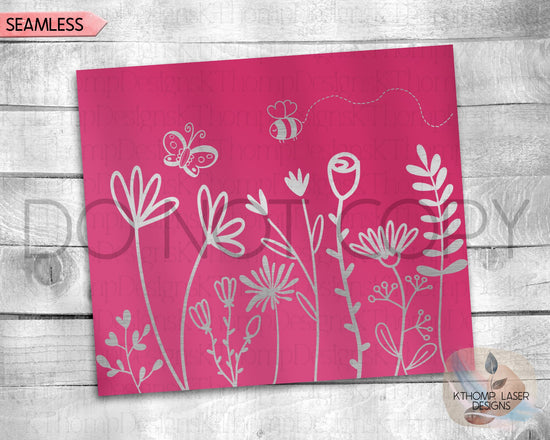 Floral Garden Tumbler Wrap SVG | 20oz Skinny Laser Engraving File | Rotary Engrave Digital Design | Floral SVG Design