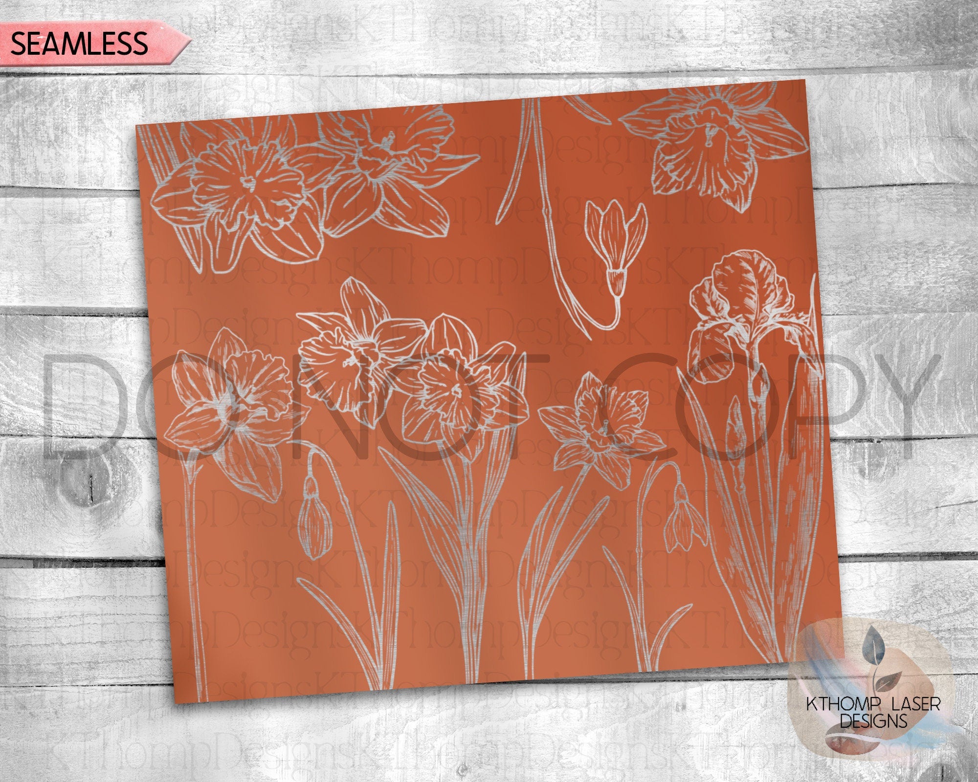Daffodils Tumbler Wrap SVG | 20oz Skinny Laser Engraving File | Rotary Engrave Digital Design | Floral SVG Design