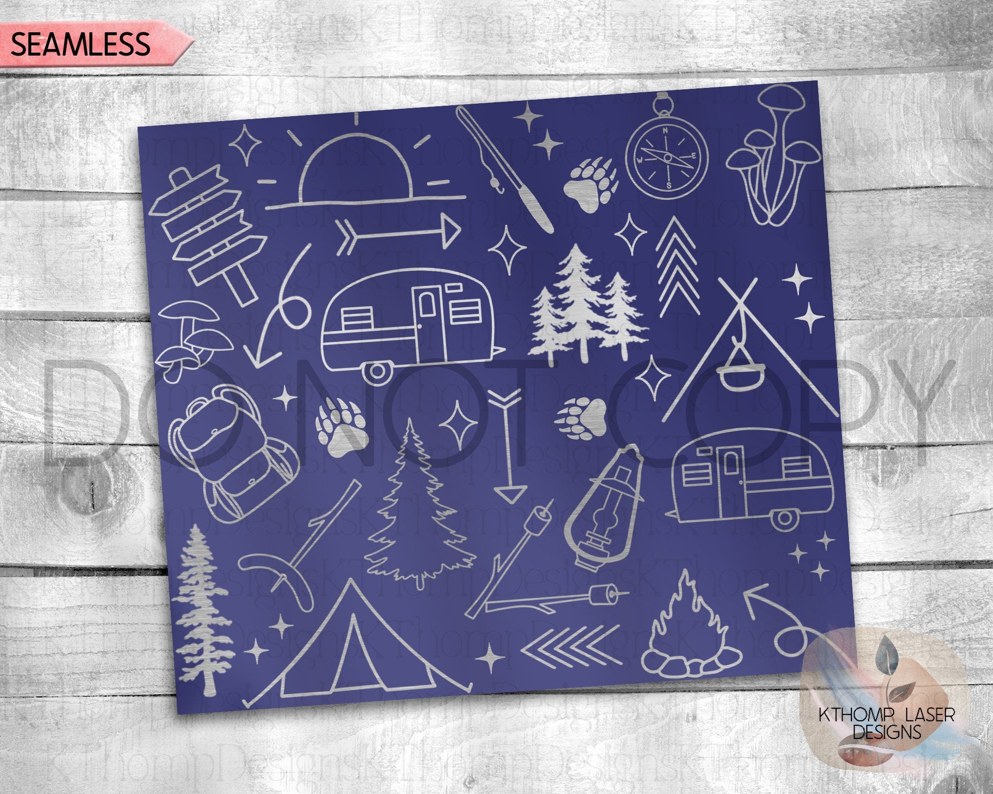 Camping Doodles Tumbler Wrap SVG | 20oz Skinny Laser Engraving File | Rotary Ready Digital Design | Outdoor Nature SVG