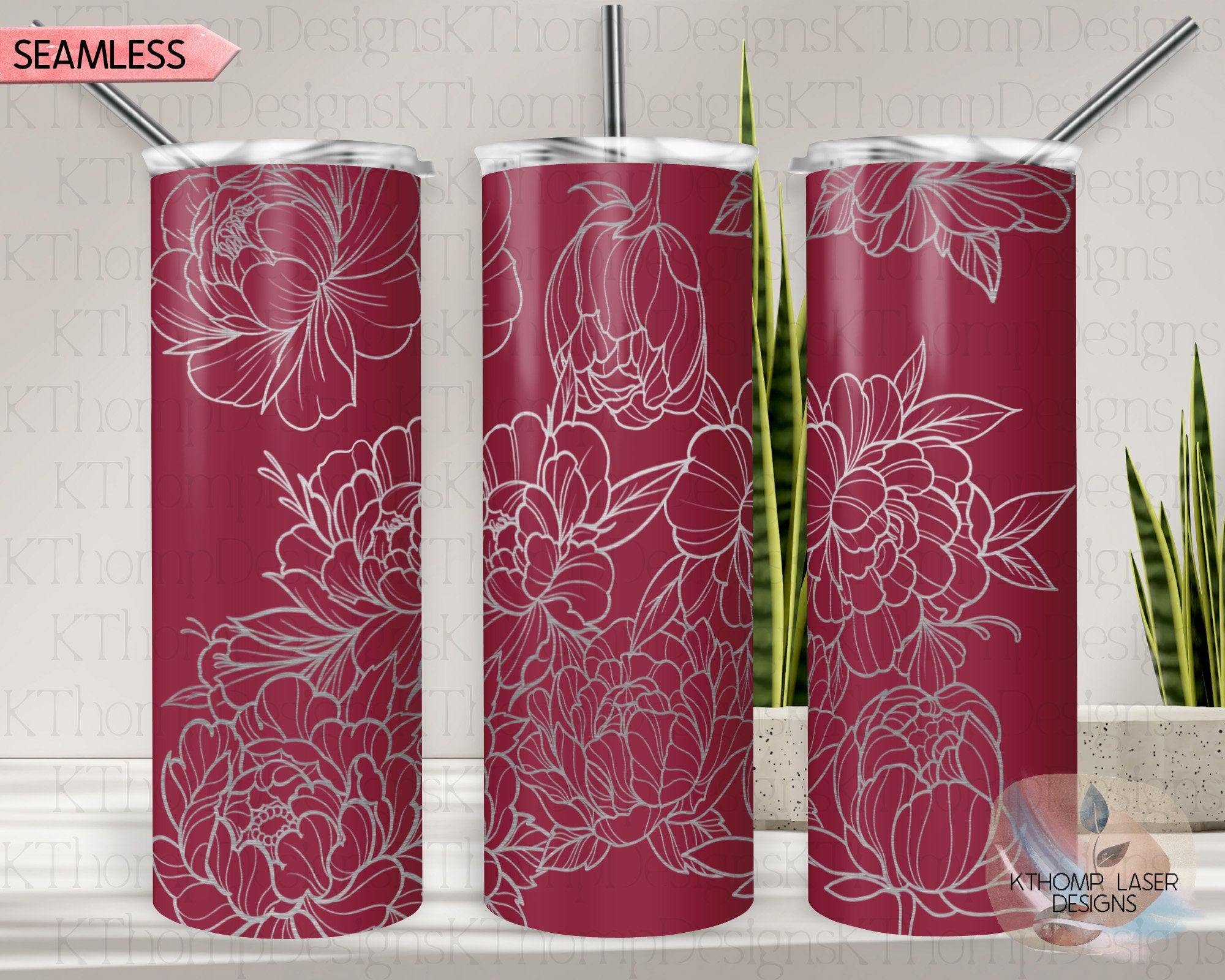 Peony Tumbler Wrap SVG | 20oz Skinny Laser Engraving File | Rotary Engrave Digital Design | Floral SVG Design