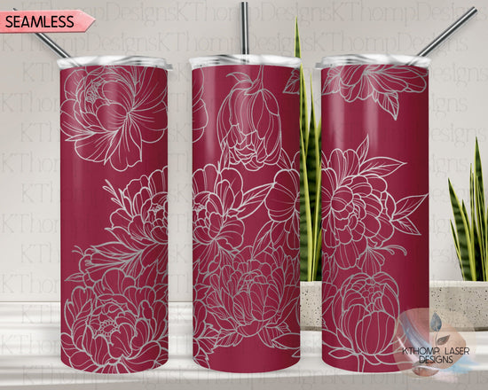Peony Tumbler Wrap SVG | 20oz Skinny Laser Engraving File | Rotary Engrave Digital Design | Floral SVG Design