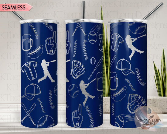 Baseball Doodles Tumbler Wrap SVG | 20oz Skinny Laser Engraving File | Rotary Ready Digital Design | Sports Fan SVG