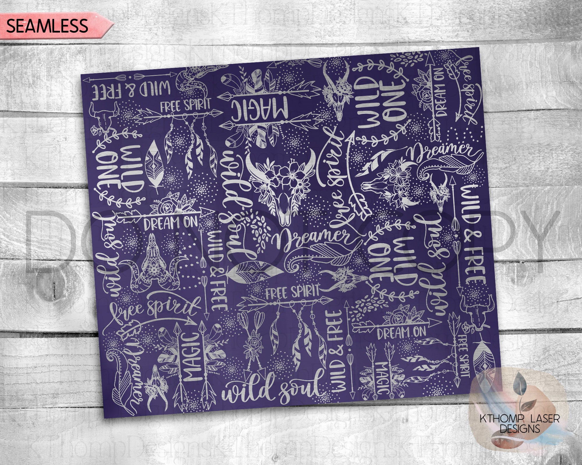 Wild Soul Free Spirit Boho Tumbler Wrap SVG | 20oz Skinny Laser Engraving File | Rotary Ready Digital Design | Zodiac Boho SVG