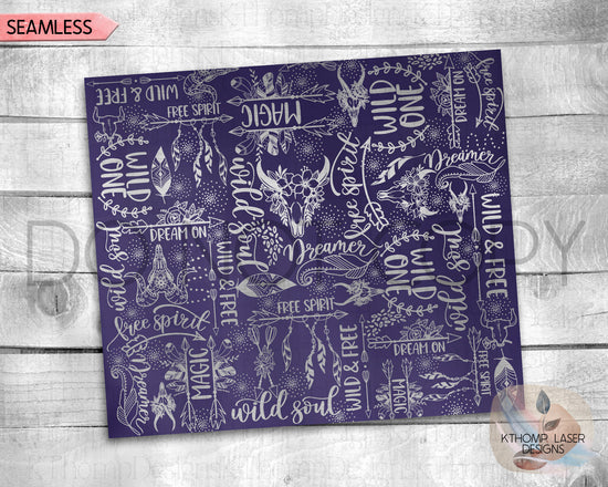 Wild Soul Free Spirit Boho Tumbler Wrap SVG | 20oz Skinny Laser Engraving File | Rotary Ready Digital Design | Zodiac Boho SVG