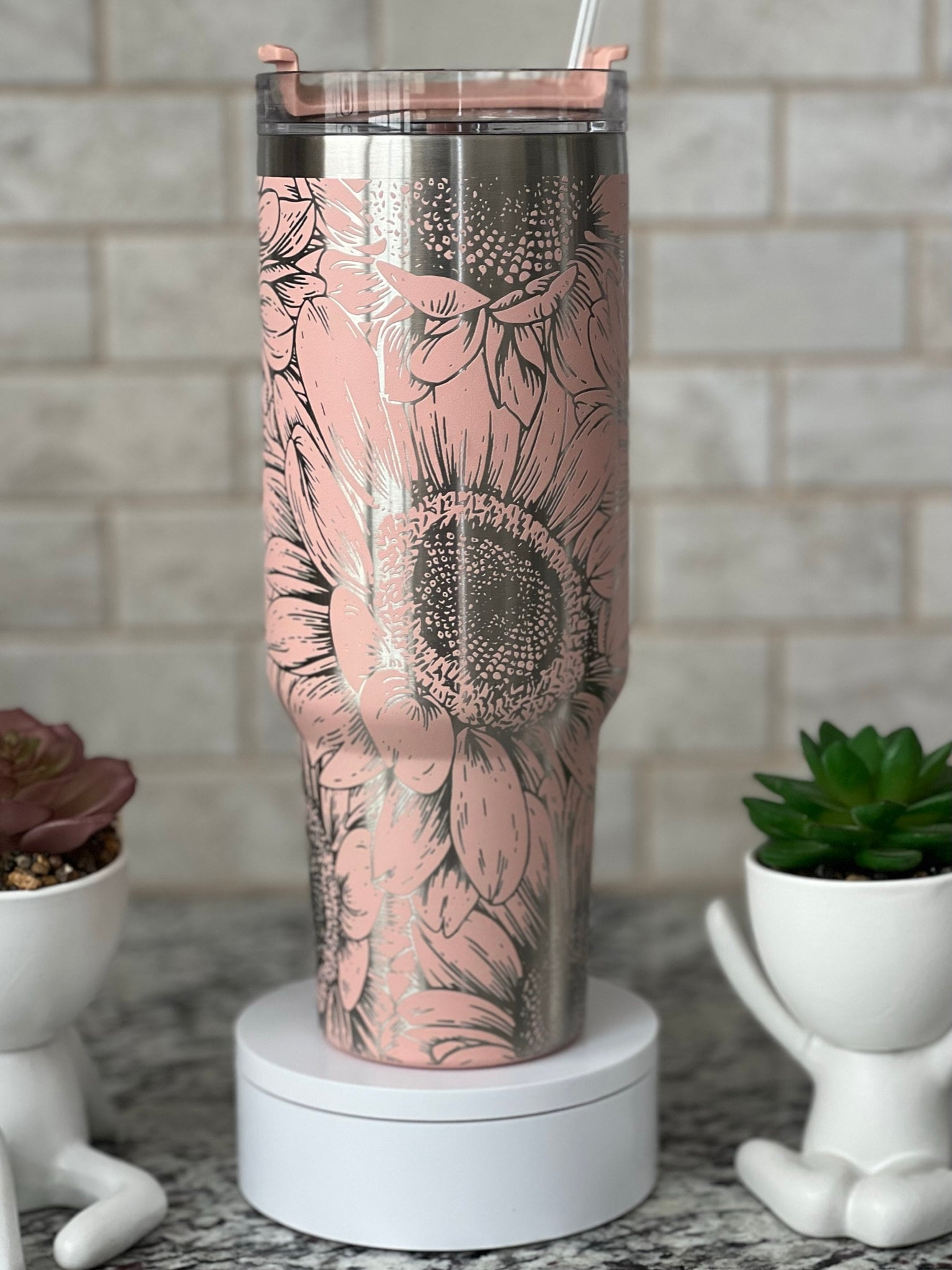Sunflower Tumbler Wrap SVG | 40oz Laser Engraving File | Rotary Engrave Digital Design | Floral SVG Design
