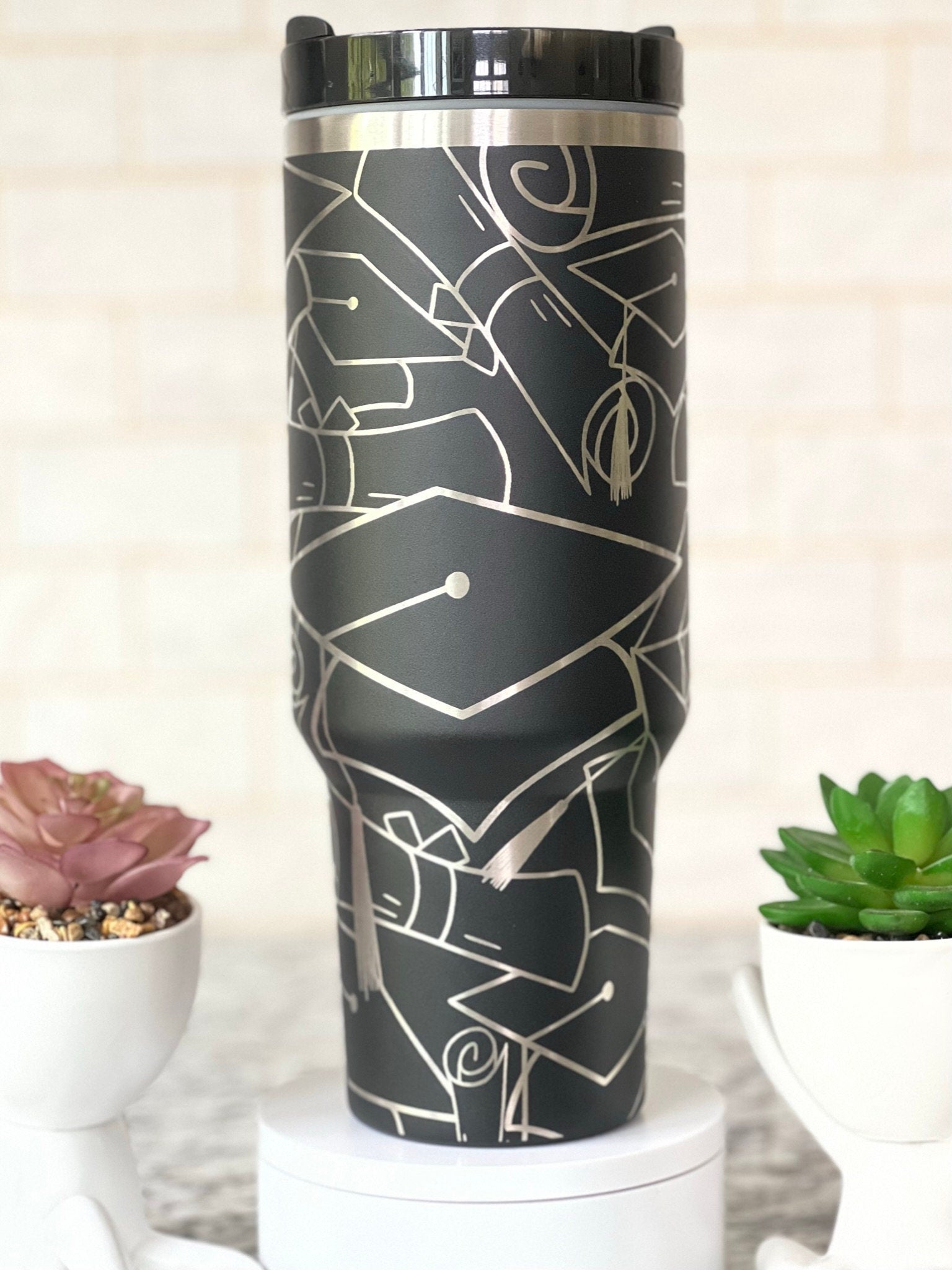 Graduate Cap & Diploma Tumbler Wrap SVG | 40oz Laser Engraving File | Rotary Ready Digital Design | Graduation Wedding SVG