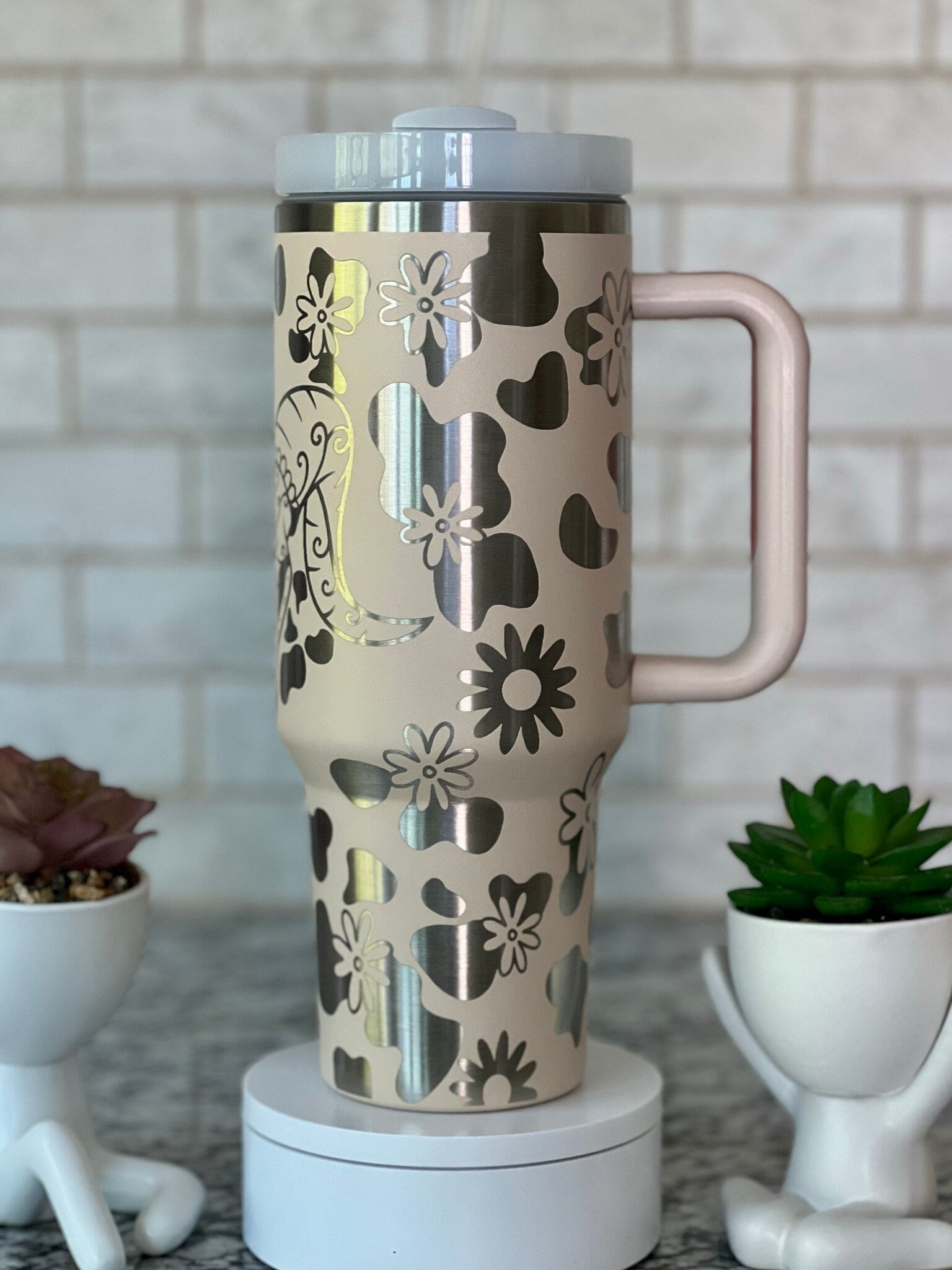Boho Cow Skull Western Tumbler Wrap SVG | 40oz Laser Engraving File | Rotary Ready Digital Design | Western Farm SVG