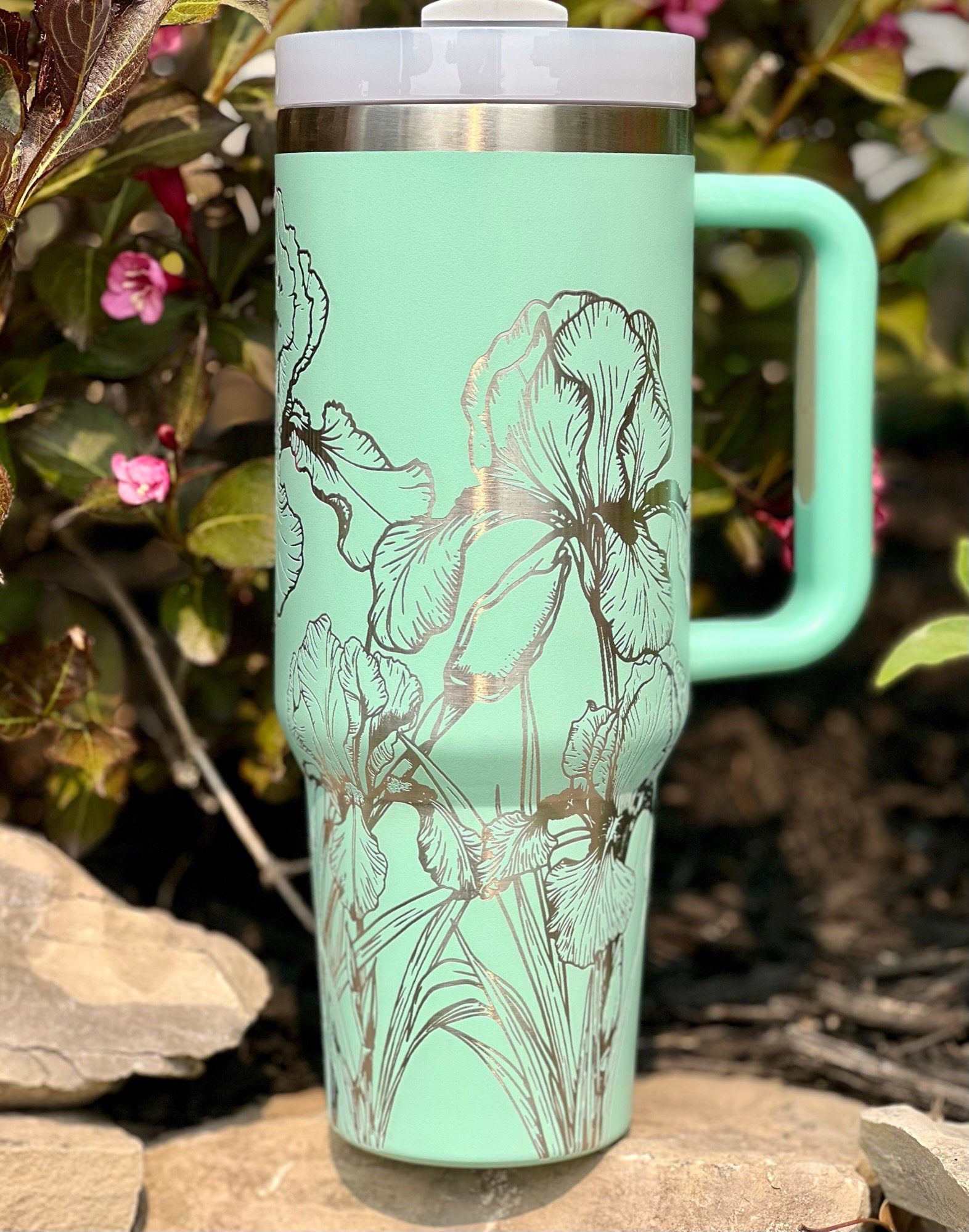 Wild Iris Tumbler Wrap SVG | 40oz Laser Engraving File | Rotary Engrave Digital Design | Floral SVG Design