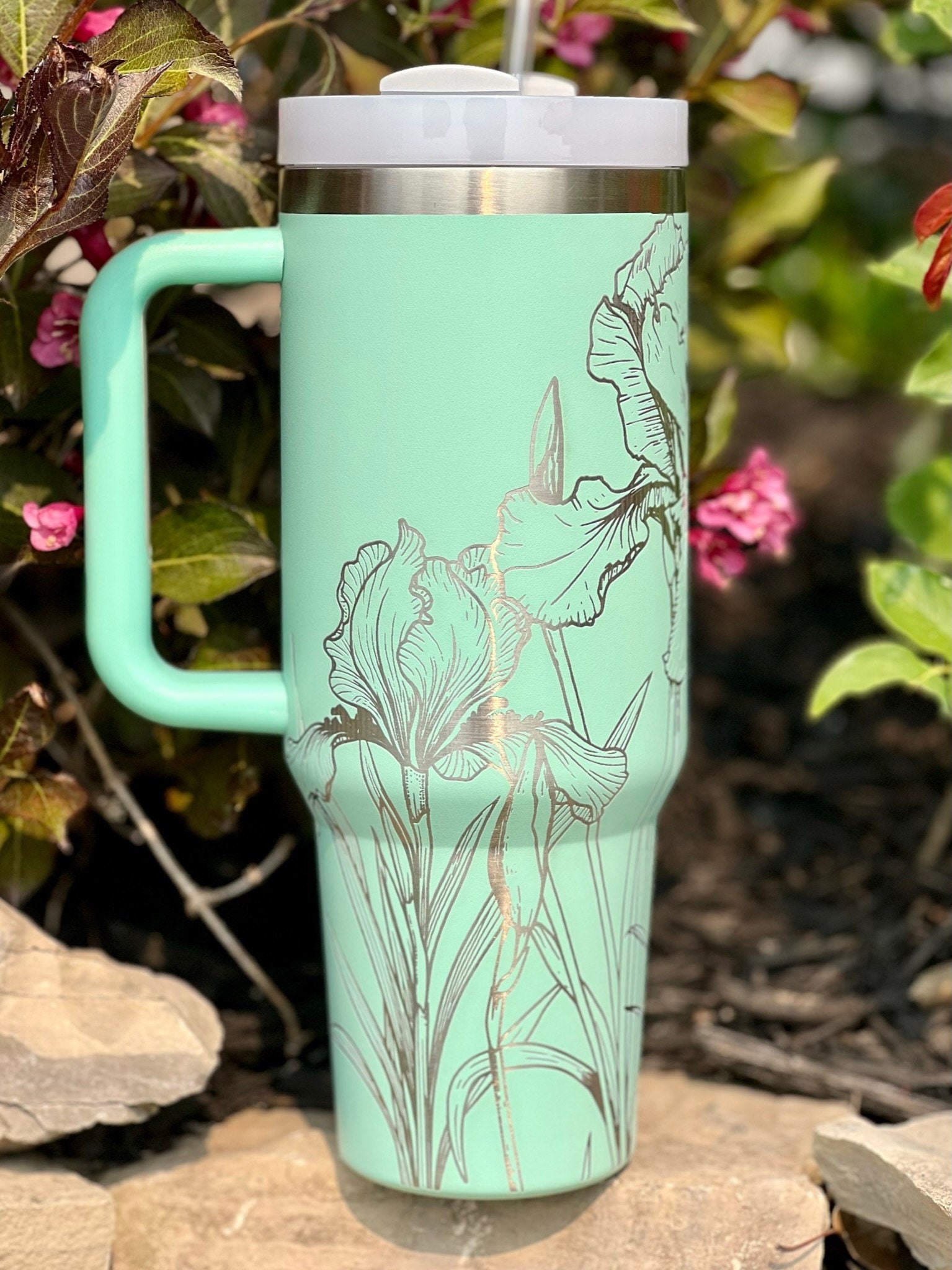 Wild Iris Tumbler Wrap SVG | 40oz Laser Engraving File | Rotary Engrave Digital Design | Floral SVG Design