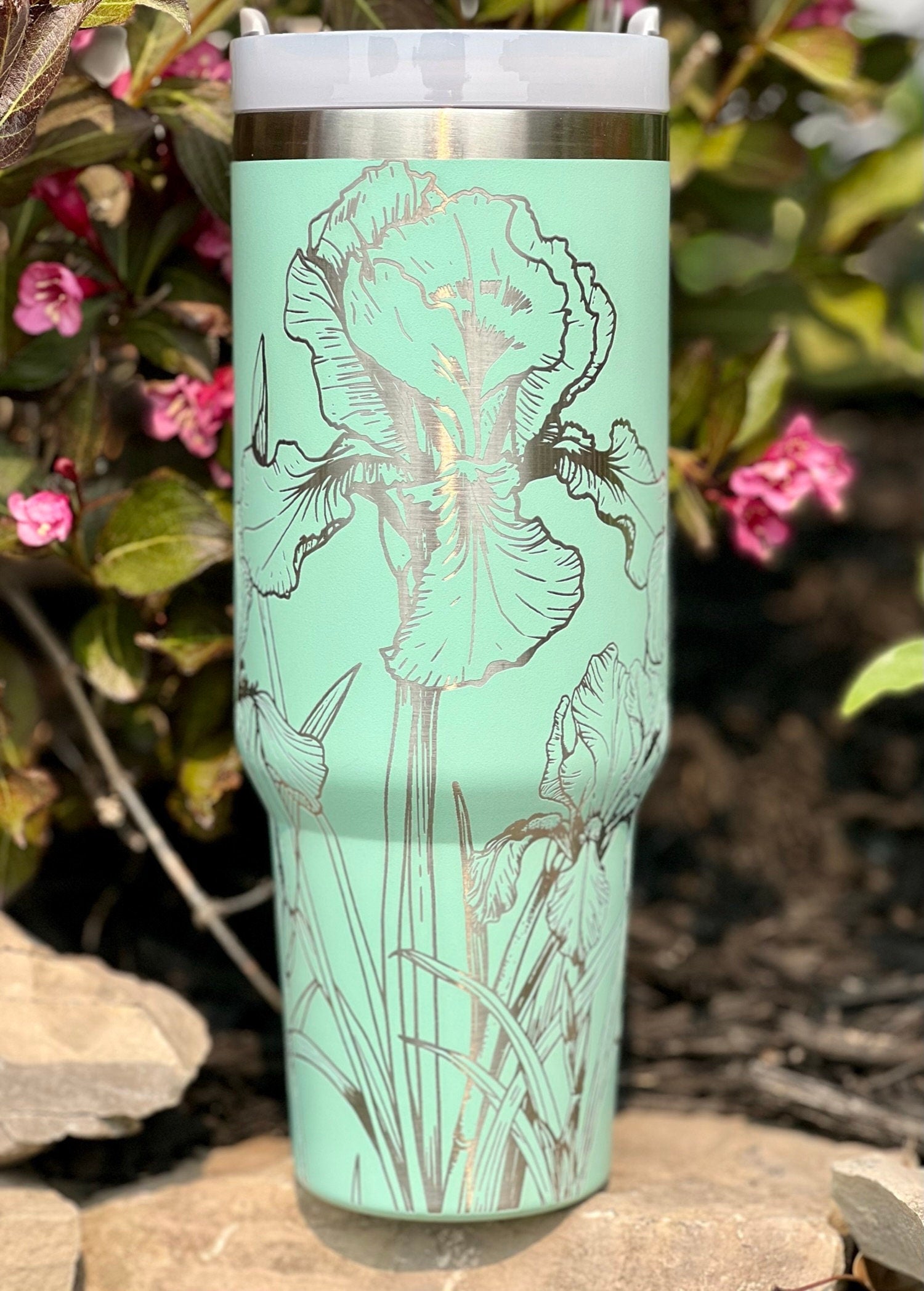Wild Iris Tumbler Wrap SVG | 40oz Laser Engraving File | Rotary Engrave Digital Design | Floral SVG Design