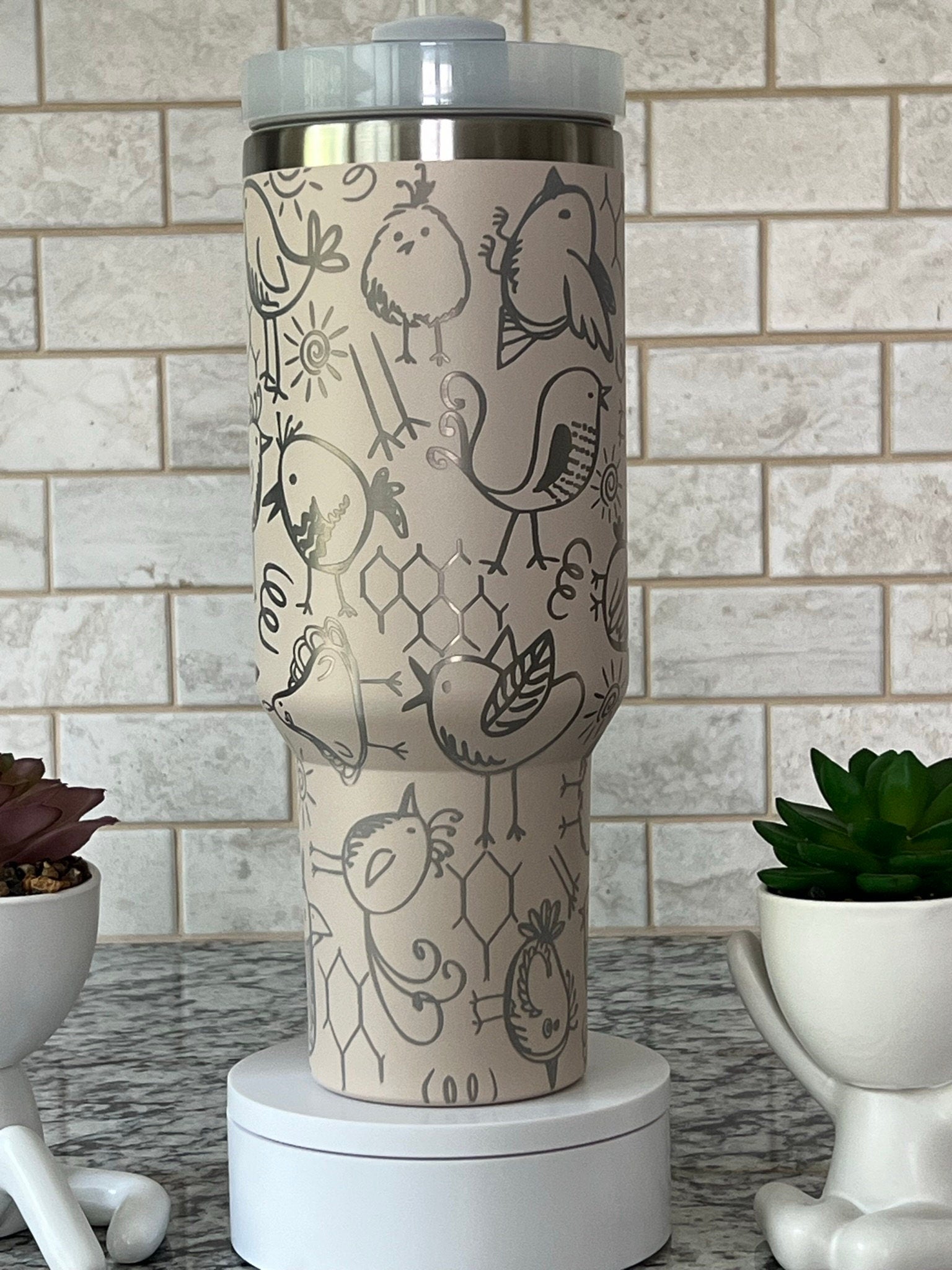 Bird Doodles Tumbler Wrap SVG | 40oz Laser Engraving File | Rotary Ready Digital Design | Exotic Animal SVG