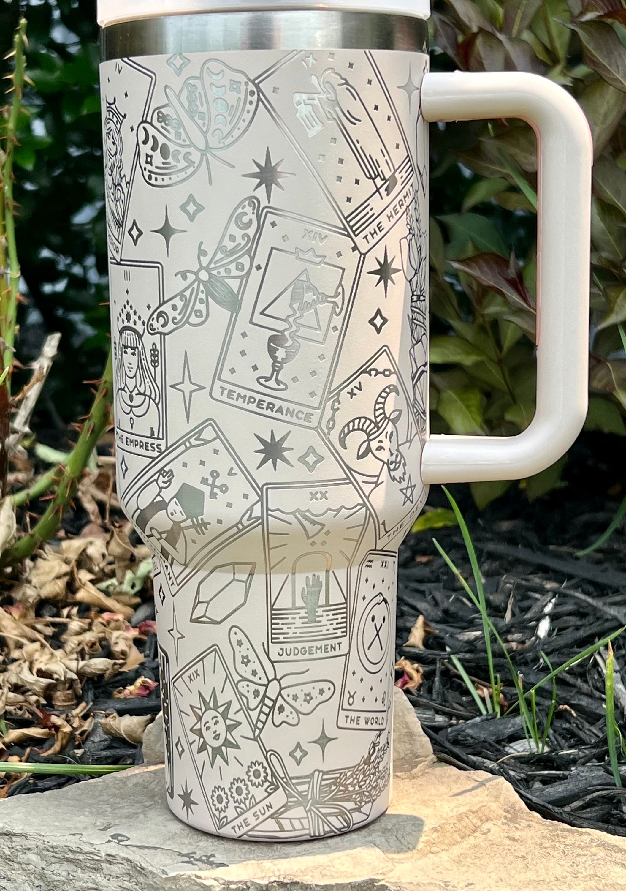 Tarot Cards Witchy Tumbler Wrap SVG | 40oz Laser Engraving File | Rotary Ready Digital Design | Zodiac Boho SVG