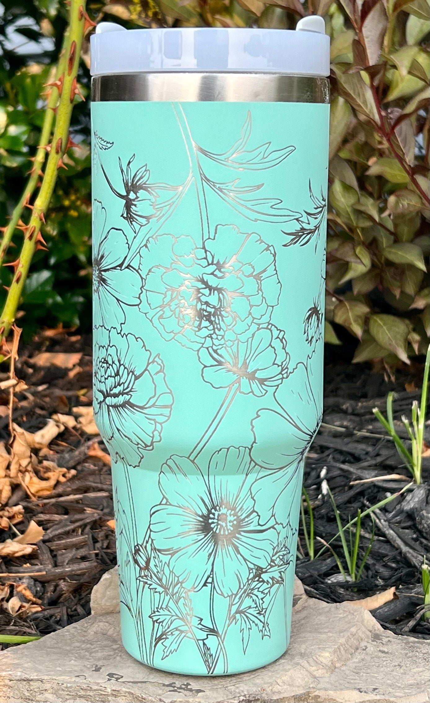Marigolds and Cosmos Tumbler Wrap SVG | 40oz Laser Engraving File | Rotary Engrave Digital Design | Floral SVG Design