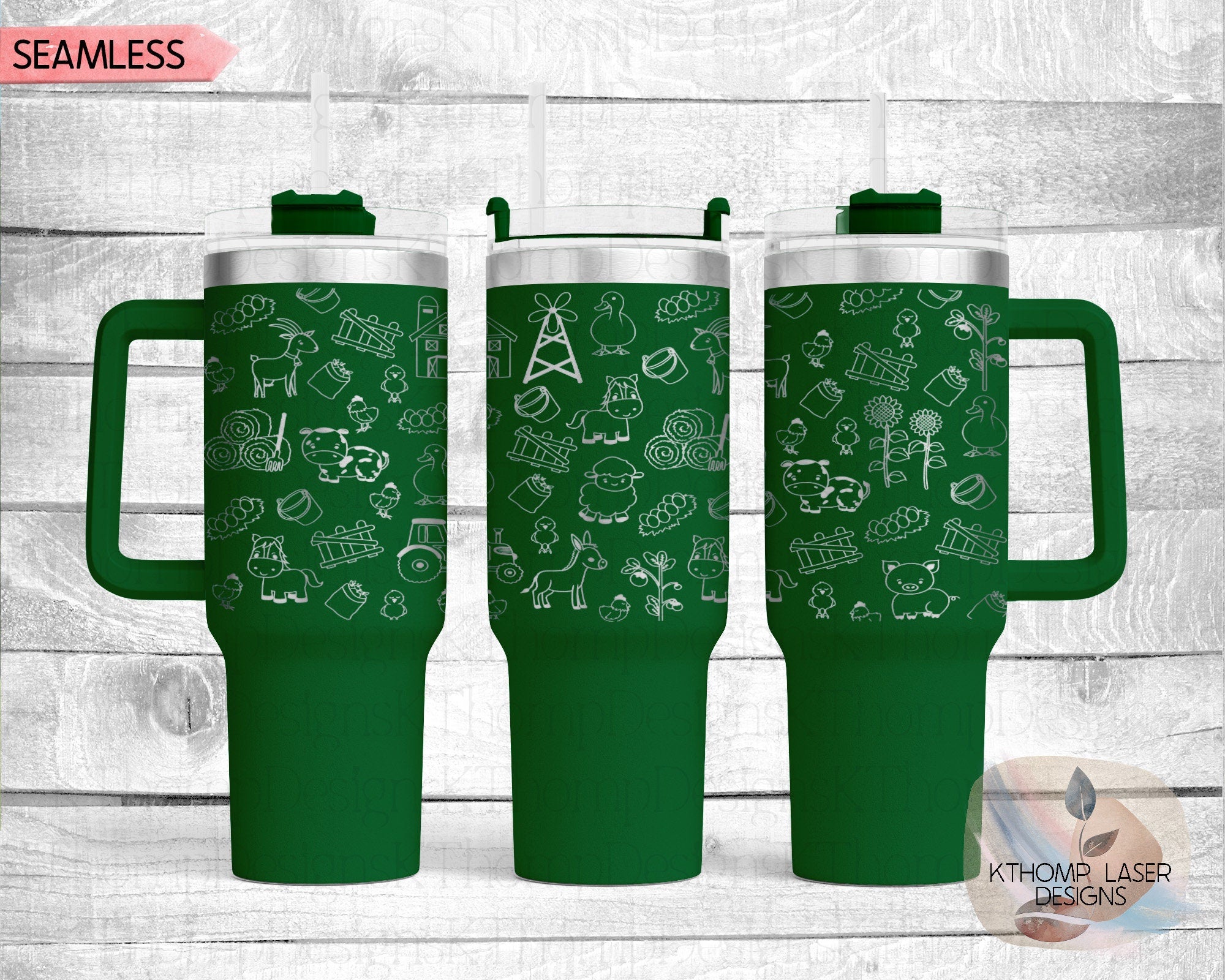 Farm Doodles Top Tumbler Wrap SVG | 40oz Laser Engraving File | Rotary Ready Digital Design | Western Farm SVG
