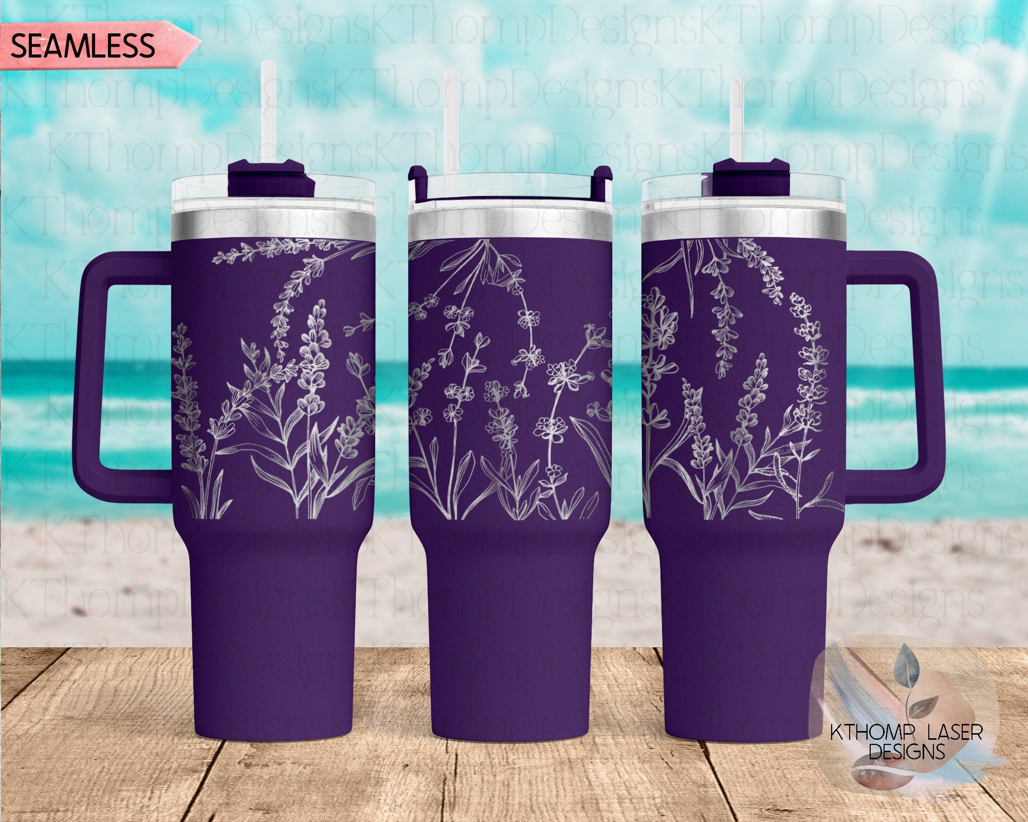 Lavender Laser Engraved TOP Wrap Design for 40oz Tumbler, Top Half, Digital Download, Seamless Design, SVG, Tumbler Wrap For Laser Rotary
