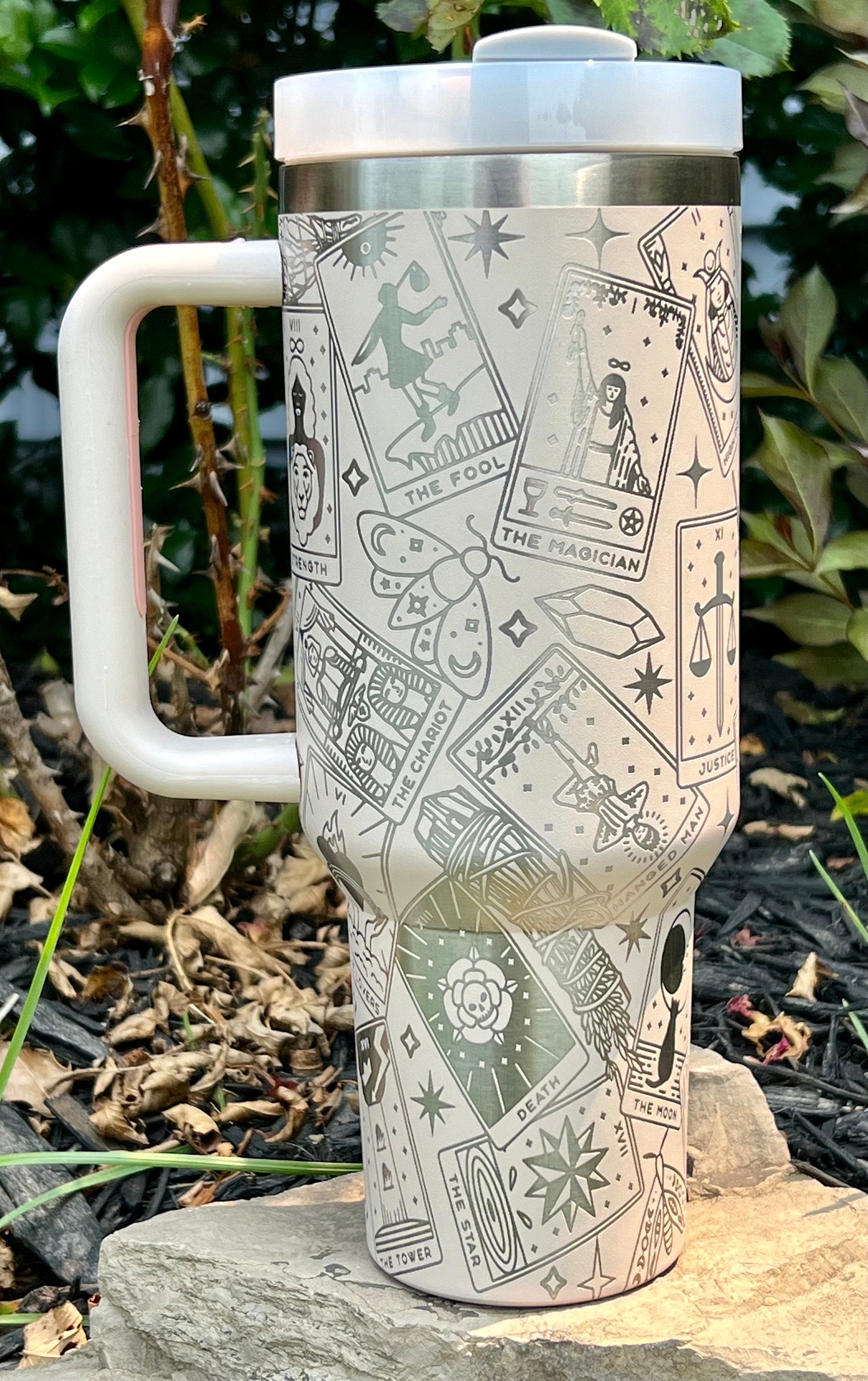 Tarot Cards Witchy Tumbler Wrap SVG | 40oz Laser Engraving File | Rotary Ready Digital Design | Zodiac Boho SVG