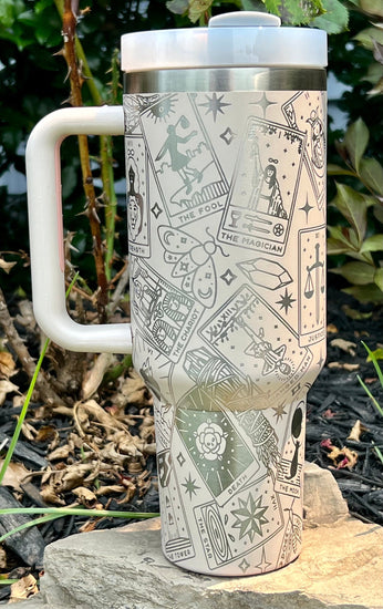 Tarot Cards Witchy Tumbler Wrap SVG | 40oz Laser Engraving File | Rotary Ready Digital Design | Zodiac Boho SVG