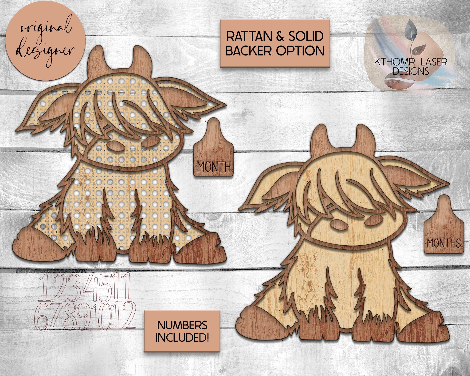 Rattan Highland Cow Milestone Laser Cut File, Baby Milestone, Boho Nursery Sign, SVG, Sign for Baby Photos, Baby Shower Gift, Cow Decor