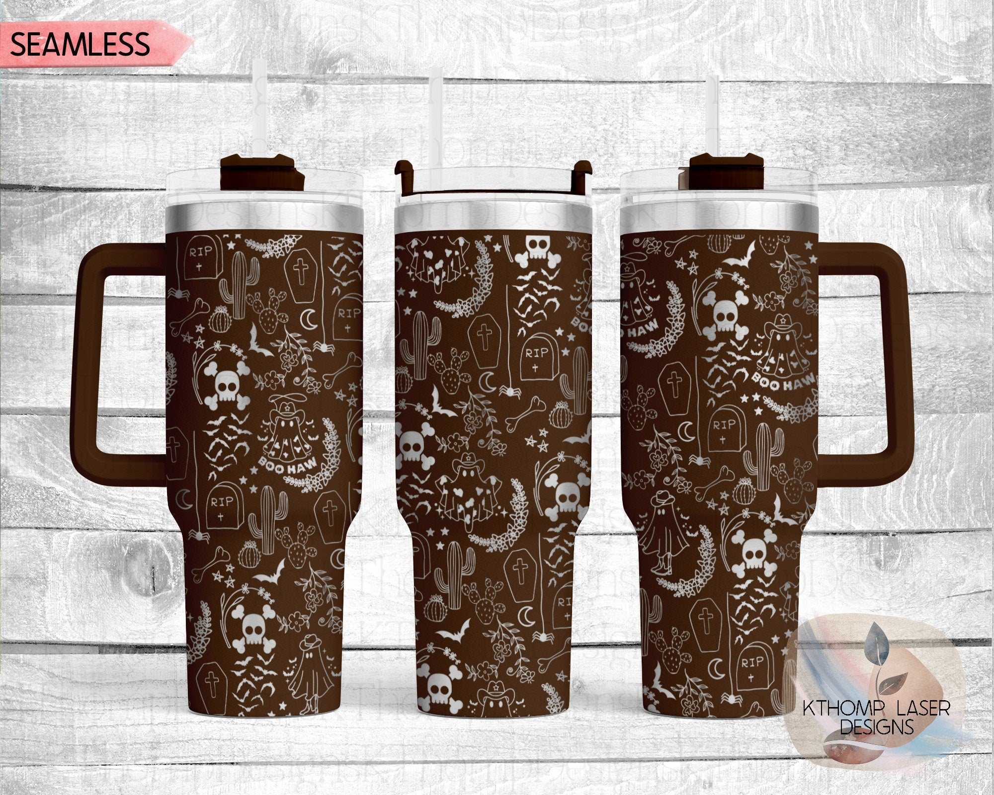 Western Ghosts Halloween Holiday Tumbler Wrap SVG | 40oz Laser Engraving File | Rotary Ready Digital Design | Seasonal SVG