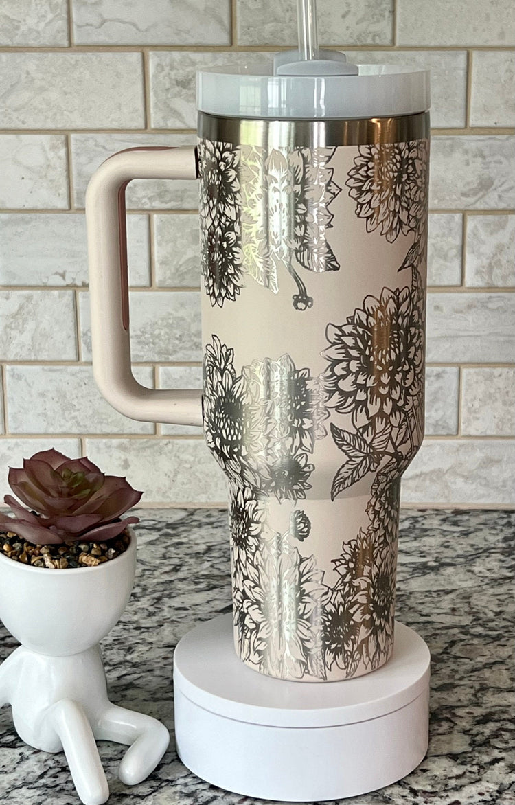 Dahlias Full Floral Tumbler Wrap SVG | 40oz Laser Engraving File | Rotary Engrave Digital Design | Floral SVG Design