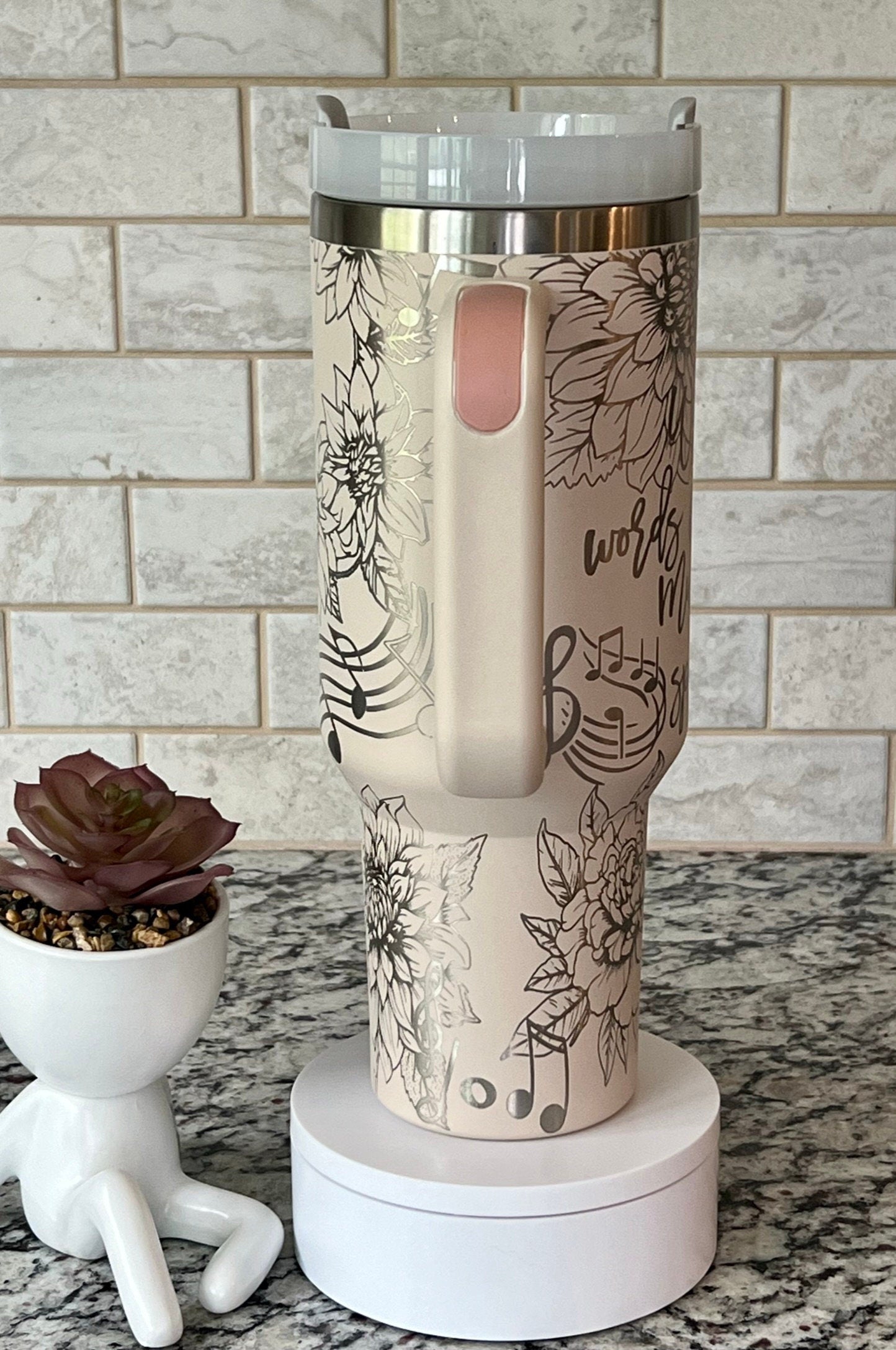 When Words Fail Music Speaks Floral Tumbler Wrap SVG | 40oz Laser Engraving File | Rotary Ready Digital Design | Career Gift SVG