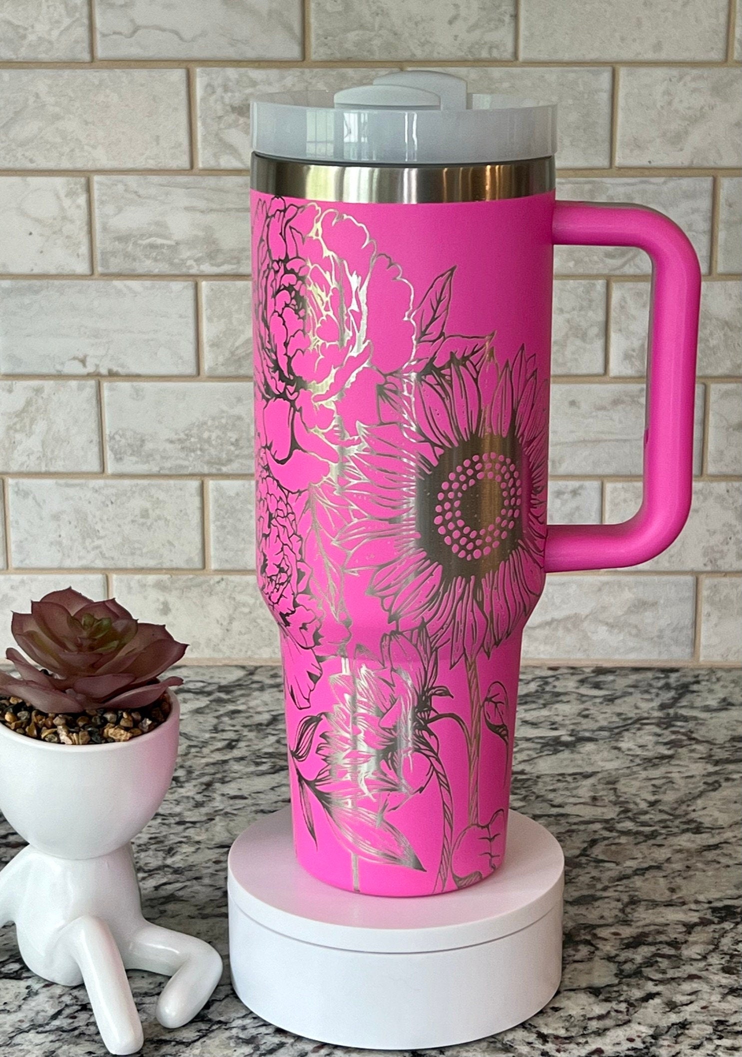 Peonies and Sunflowers Tumbler Wrap SVG | 40oz Laser Engraving File | Rotary Engrave Digital Design | Floral SVG Design