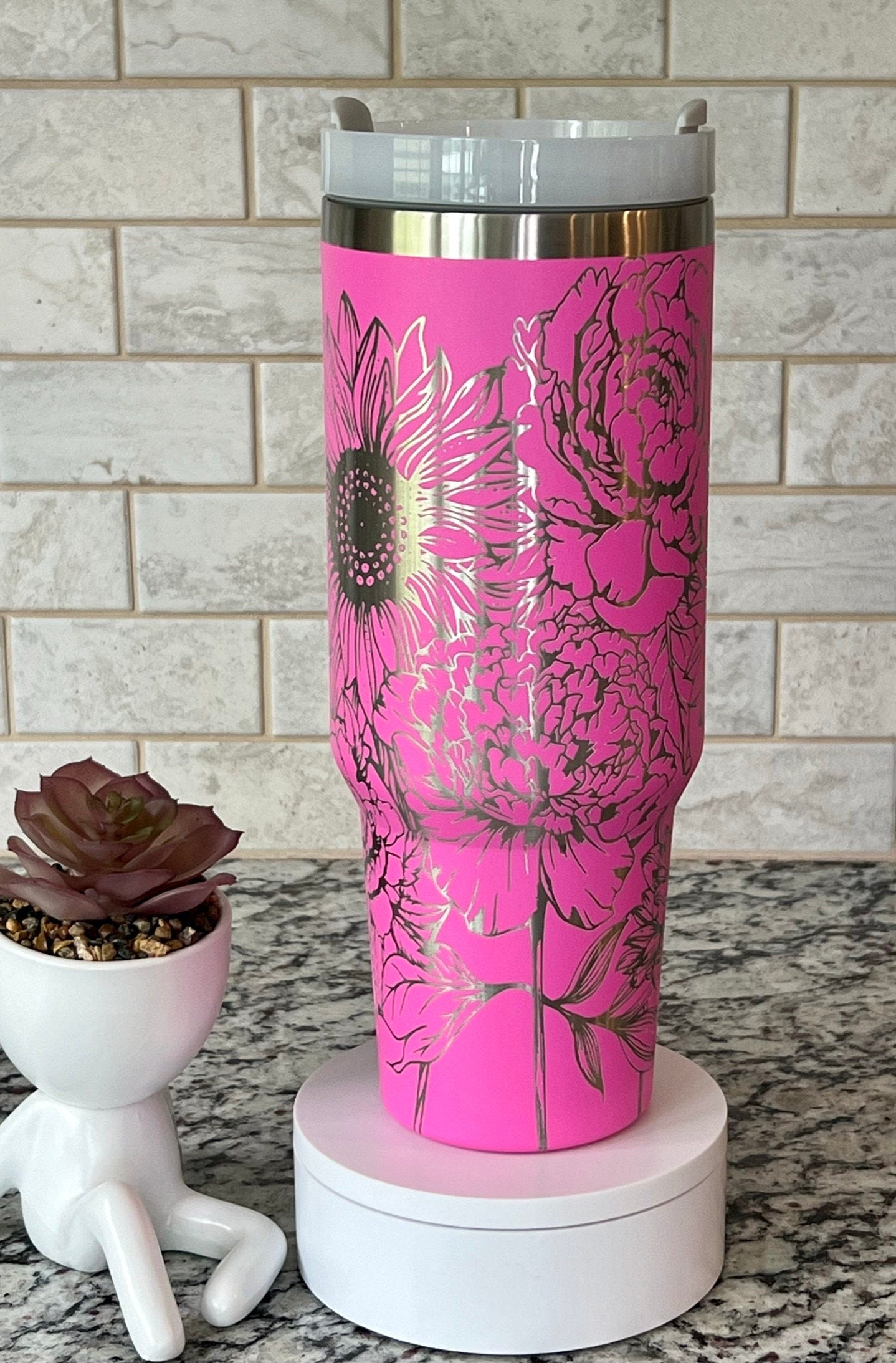 Peonies and Sunflowers Tumbler Wrap SVG | 40oz Laser Engraving File | Rotary Engrave Digital Design | Floral SVG Design