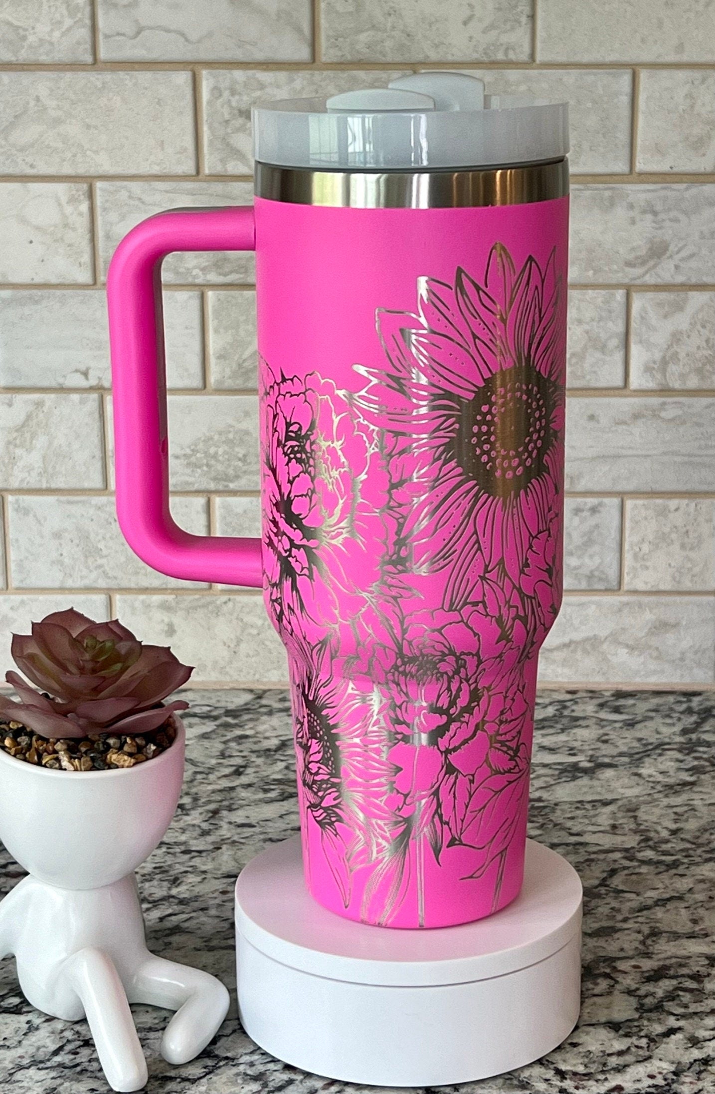 Peonies and Sunflowers Tumbler Wrap SVG | 40oz Laser Engraving File | Rotary Engrave Digital Design | Floral SVG Design