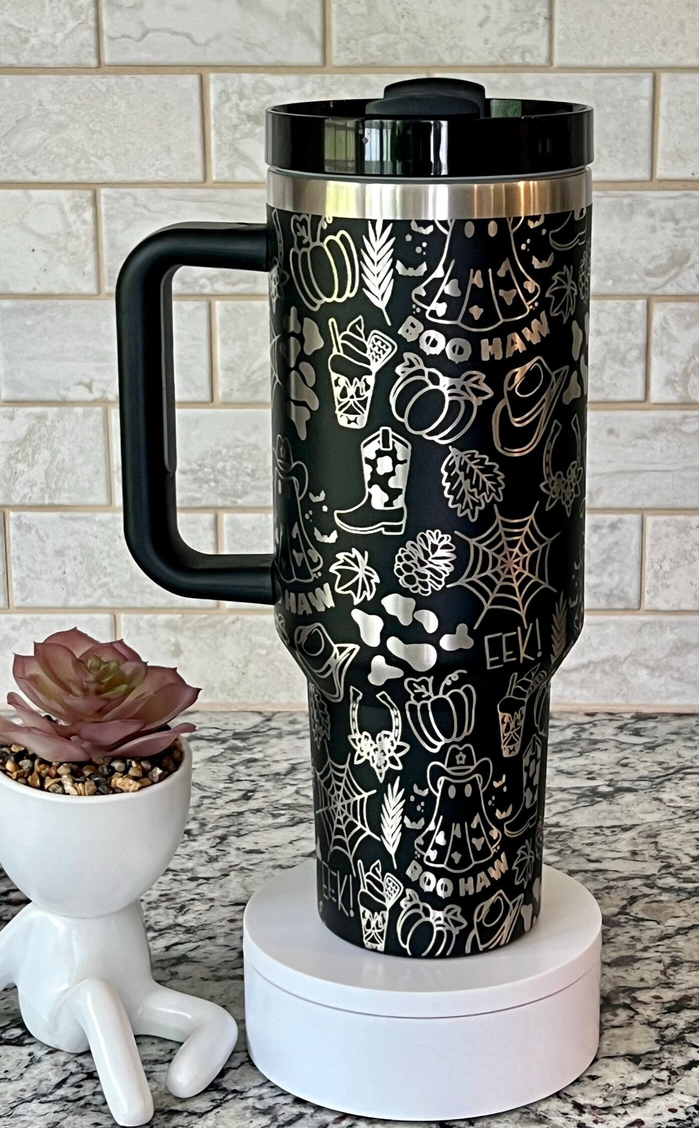 Cowboy Ghosts Halloween Doodles Holiday Tumbler Wrap SVG | 40oz Laser Engraving File | Rotary Ready Digital Design | Seasonal SVG