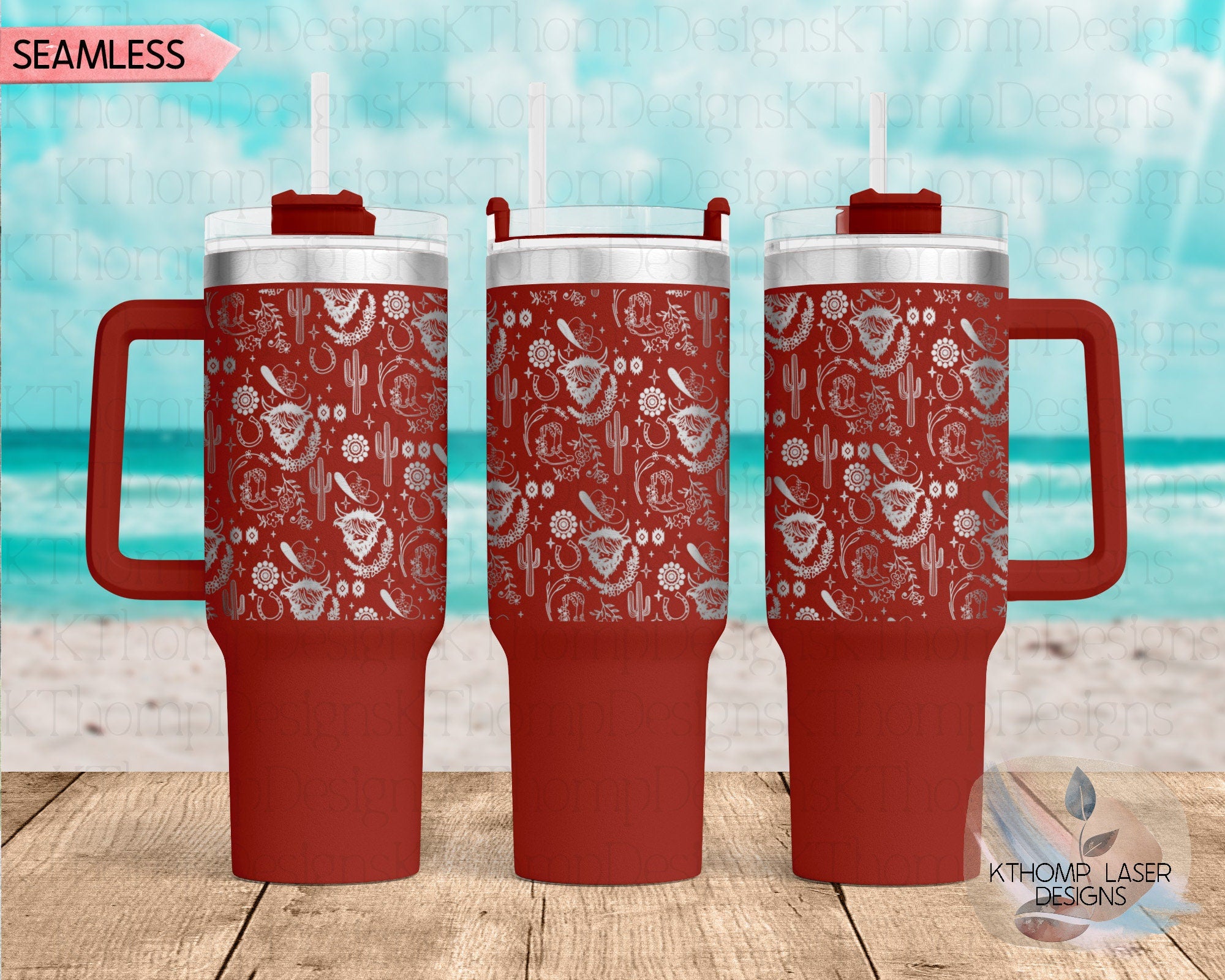 Highland Cow Western Top Tumbler Wrap SVG | 40oz Laser Engraving File | Rotary Ready Digital Design | Western Farm SVG