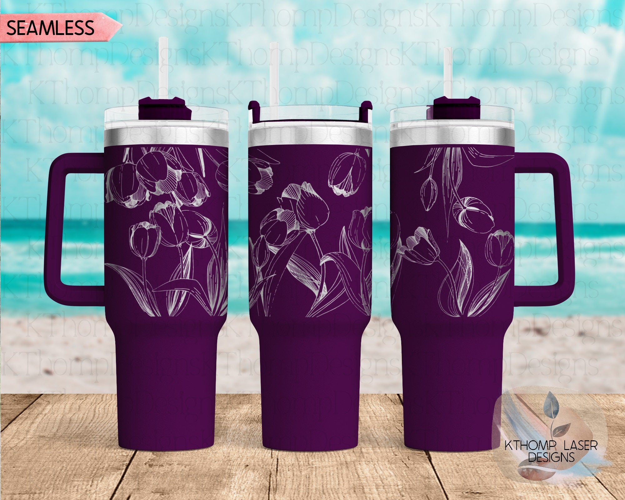 Tulips Laser Engraved TOP Wrap Design for 40oz Tumbler, Top Half, Digital Download, Seamless Design, SVG, Tumbler Wrap For Laser Rotary