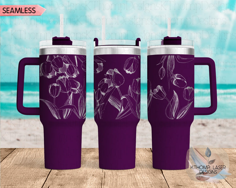 Tulips Laser Engraved TOP Wrap Design for 40oz Tumbler, Top Half, Digital Download, Seamless Design, SVG, Tumbler Wrap For Laser Rotary