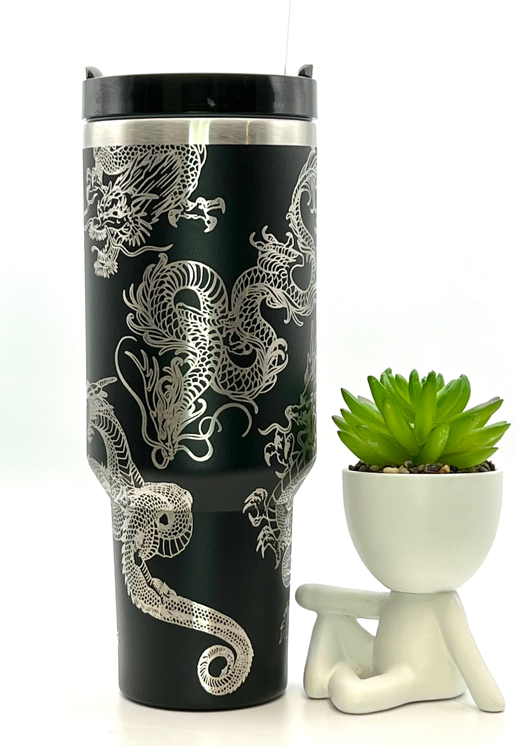 Dragons Tumbler Wrap SVG | 40oz Laser Engraving File | Rotary Ready Digital Design | Fantasy Magic SVG