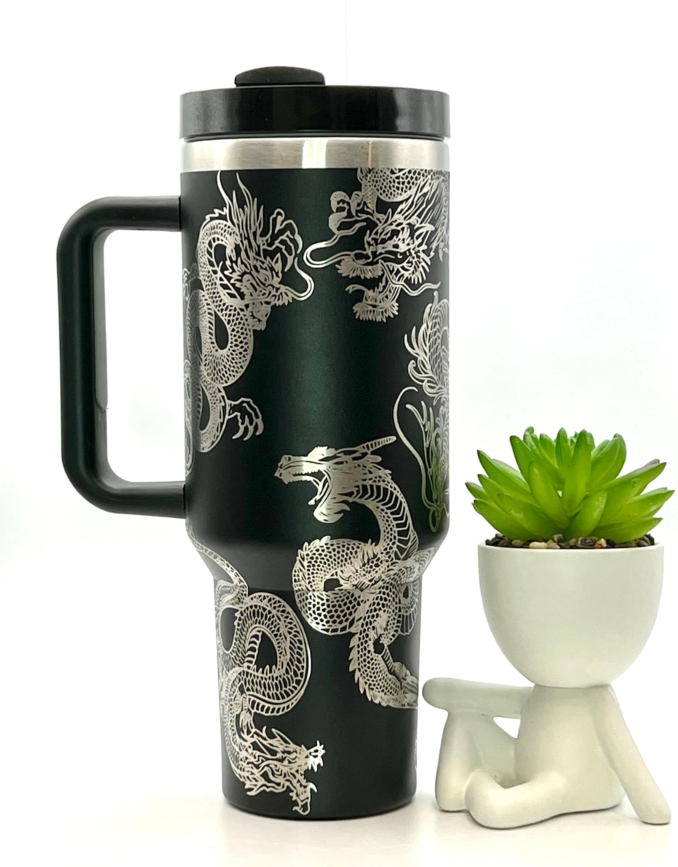 Dragons Tumbler Wrap SVG | 40oz Laser Engraving File | Rotary Ready Digital Design | Fantasy Magic SVG